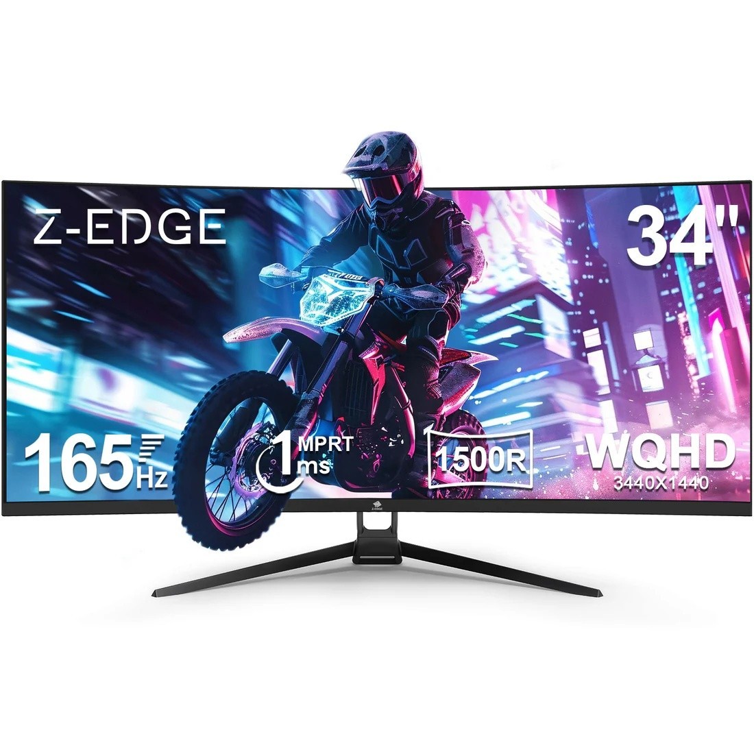Z-EDGE 34" 3440x1440 Ultra Wide 21:9 165Hz 1ms Curved Gaming Monitor, HDMI + DP