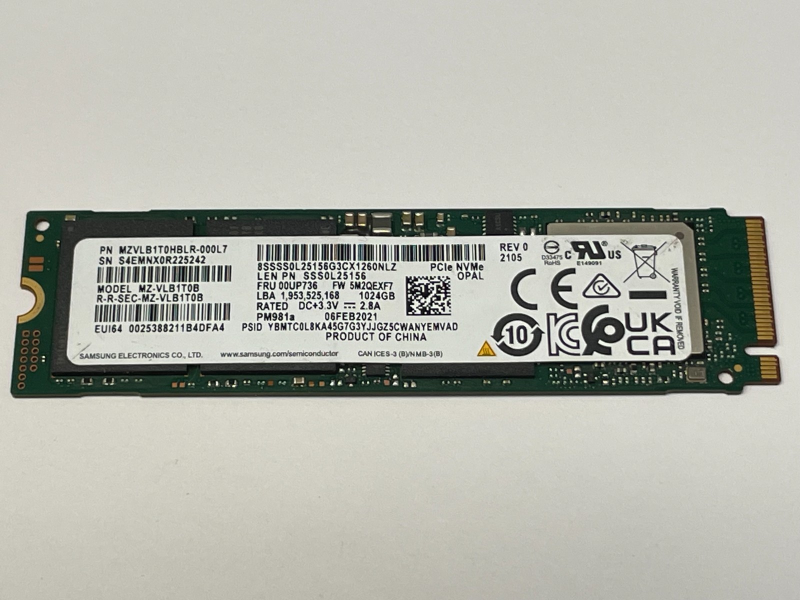 Samsung 1TB PM981a NVMe m.2 SSD Solid State Drive MZVLB1T0HBLR-000L7 MZ-VLB1T0B