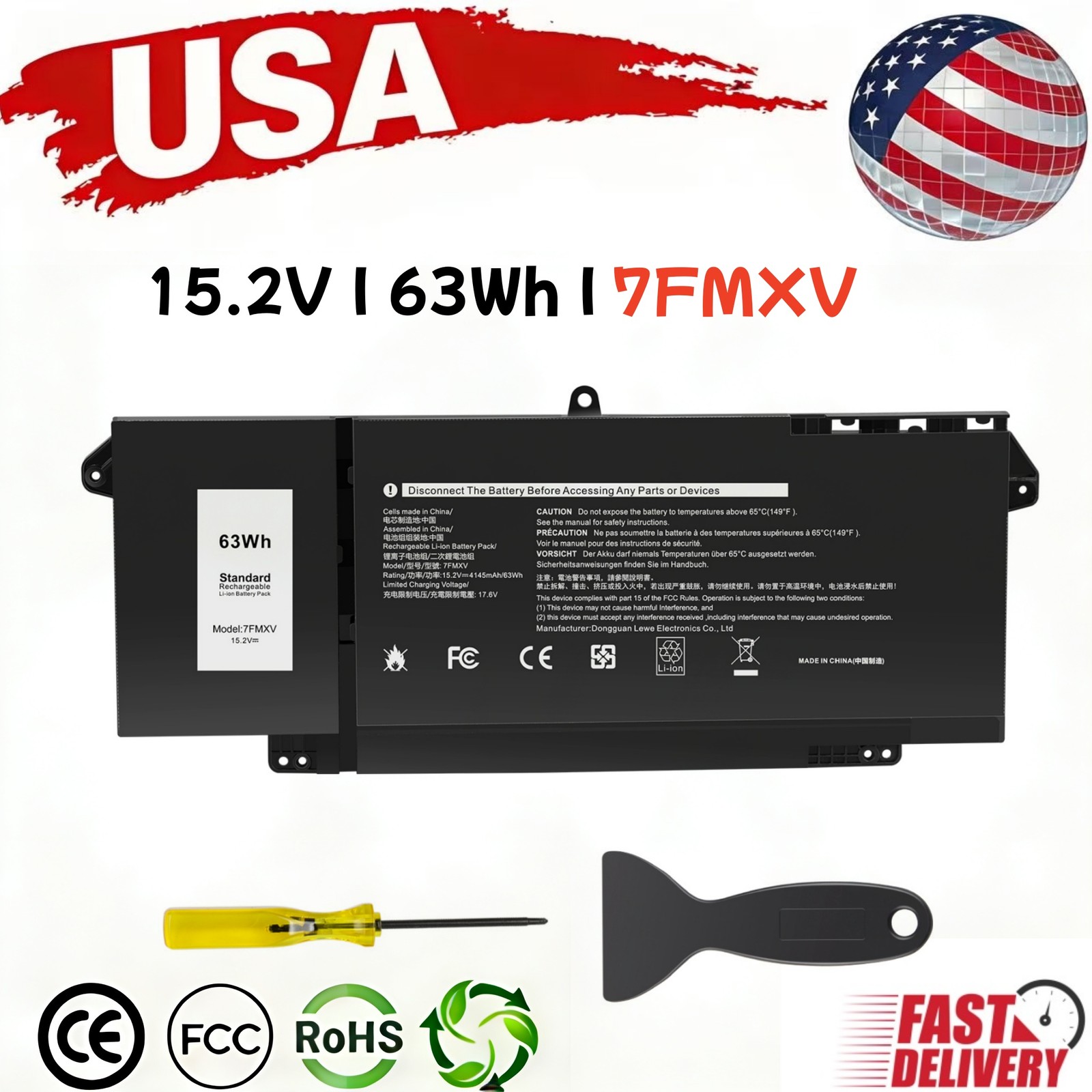✅LOT 7FMXV Battery For Latitude 5320 7320 7420 7520 9JM71 0TN2GY TN2GY 63Wh