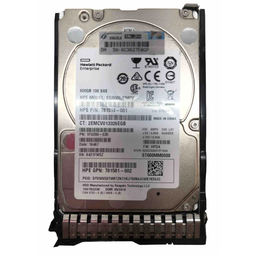 HPE 600GB 10K SAS 12Gb/s 2.5" SFF Enterprise HDD EG0600JEMCV 781577 781514