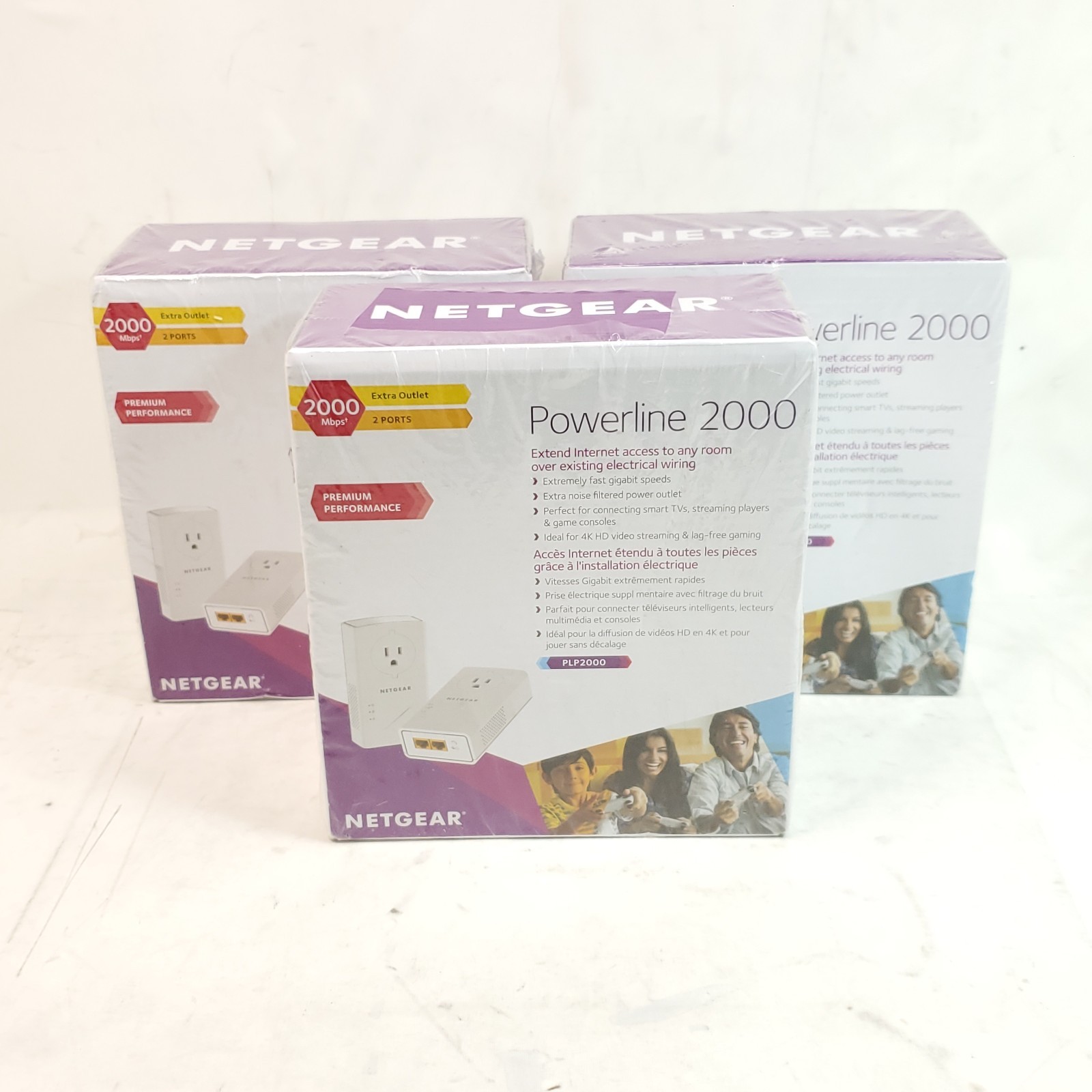 Lot of 3 NETGEAR Powerline 2000 PLP2000-100PAS 2Gbps Ethernet Kit Open Box