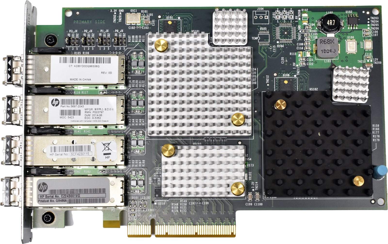HP Emulex LPE12004 Quad Port 8Gb PCIe x8 FC Server Adapter PN 5697-2043 +4x SFP+