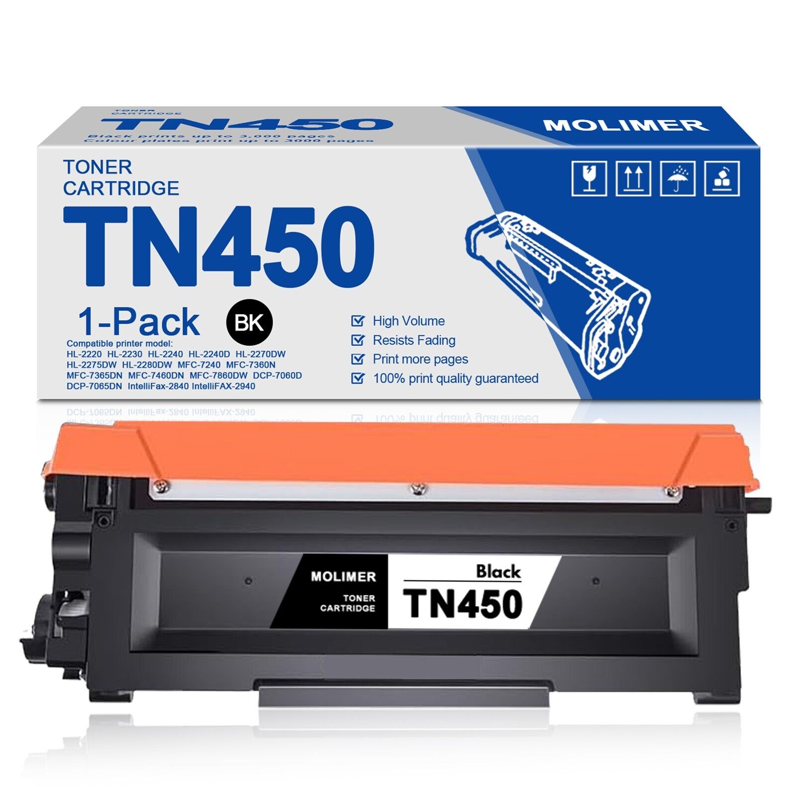 TN450 High Yield Toner Cartridge Replacement for Brother MFC-7860DW Printer 1BK