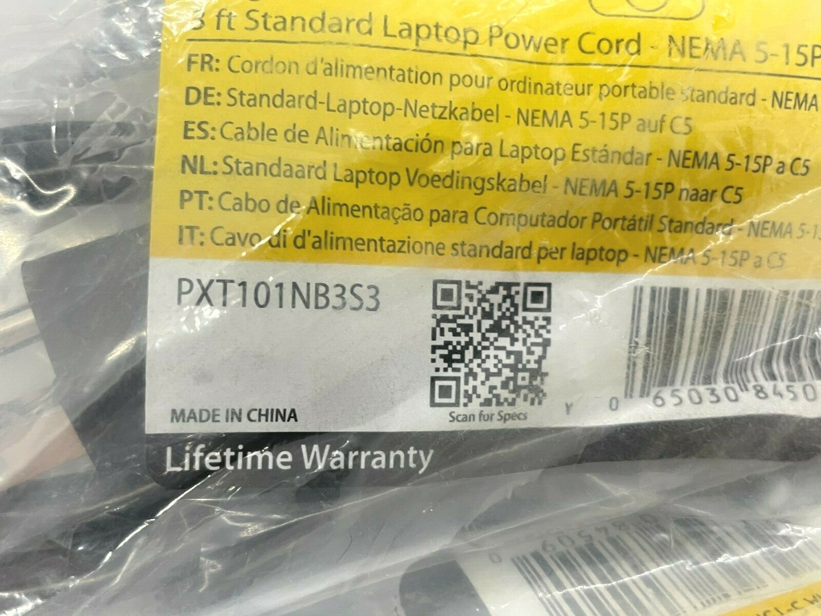 10 X StarTech PXT101NB3S3 3 FT 0.9m STD Laptop Power Cord NEMA 5-15P to C5