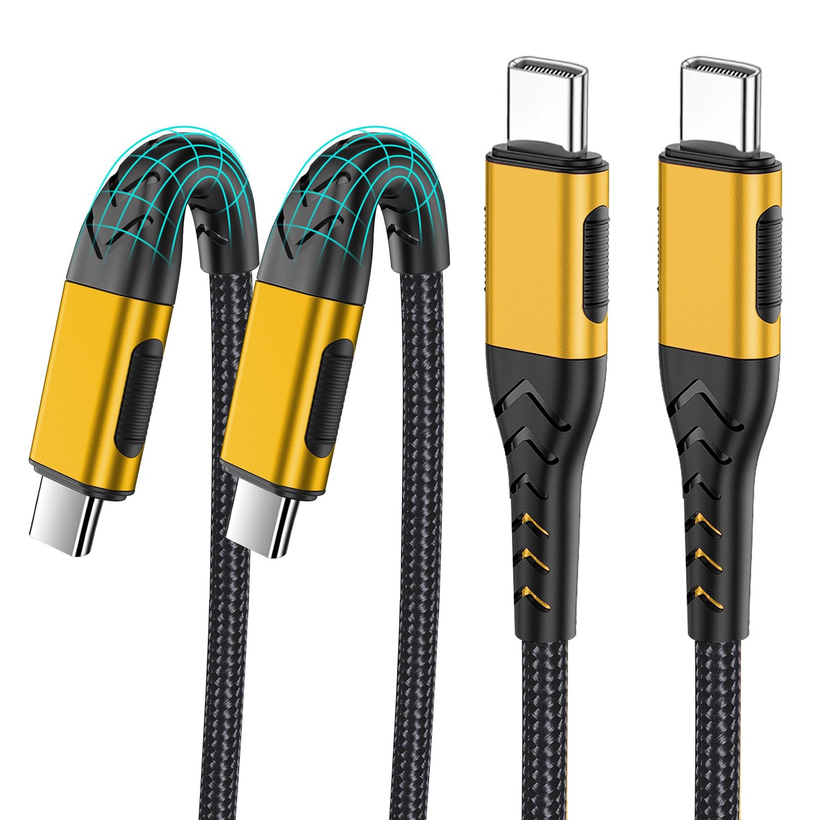 Durcord USB C to C Cable, 2Pack 100W 6ft C Charger Cable 6ft, Yellow
