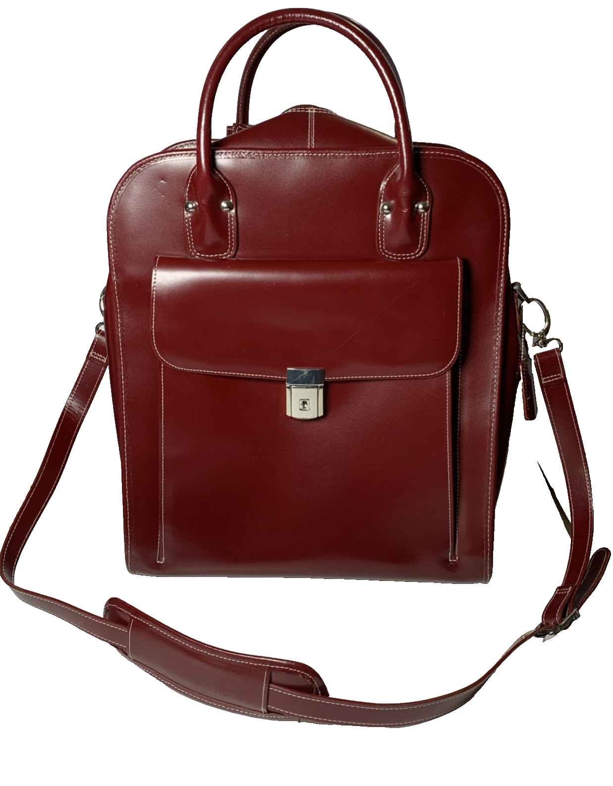 McKlein La Grange Red Leather Vertical Laptop Briefcase 15" Professional