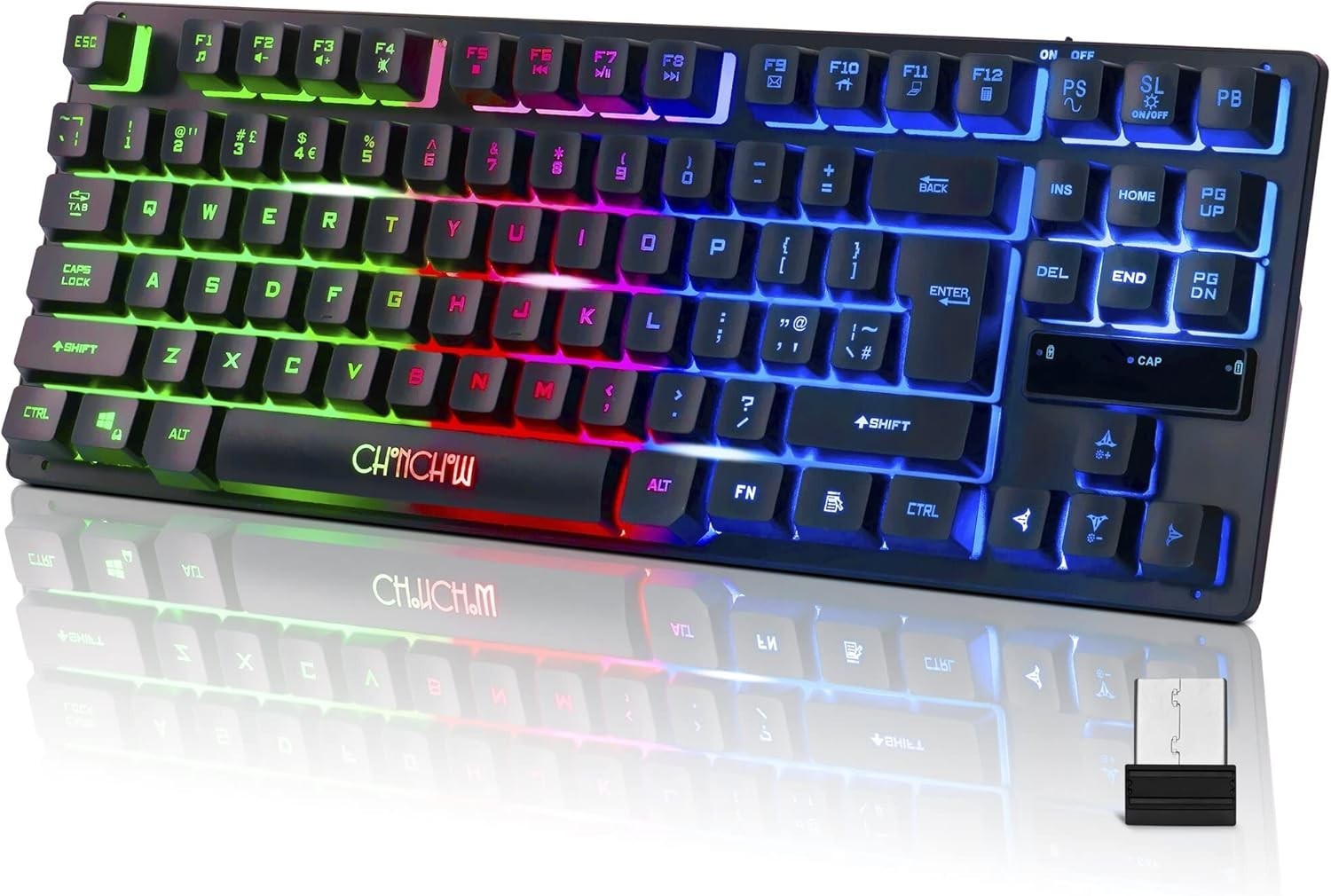 Wireless LED Keyboard, Rechargeable 87 Key RGB LED Backlit Wireless Keyboard,...