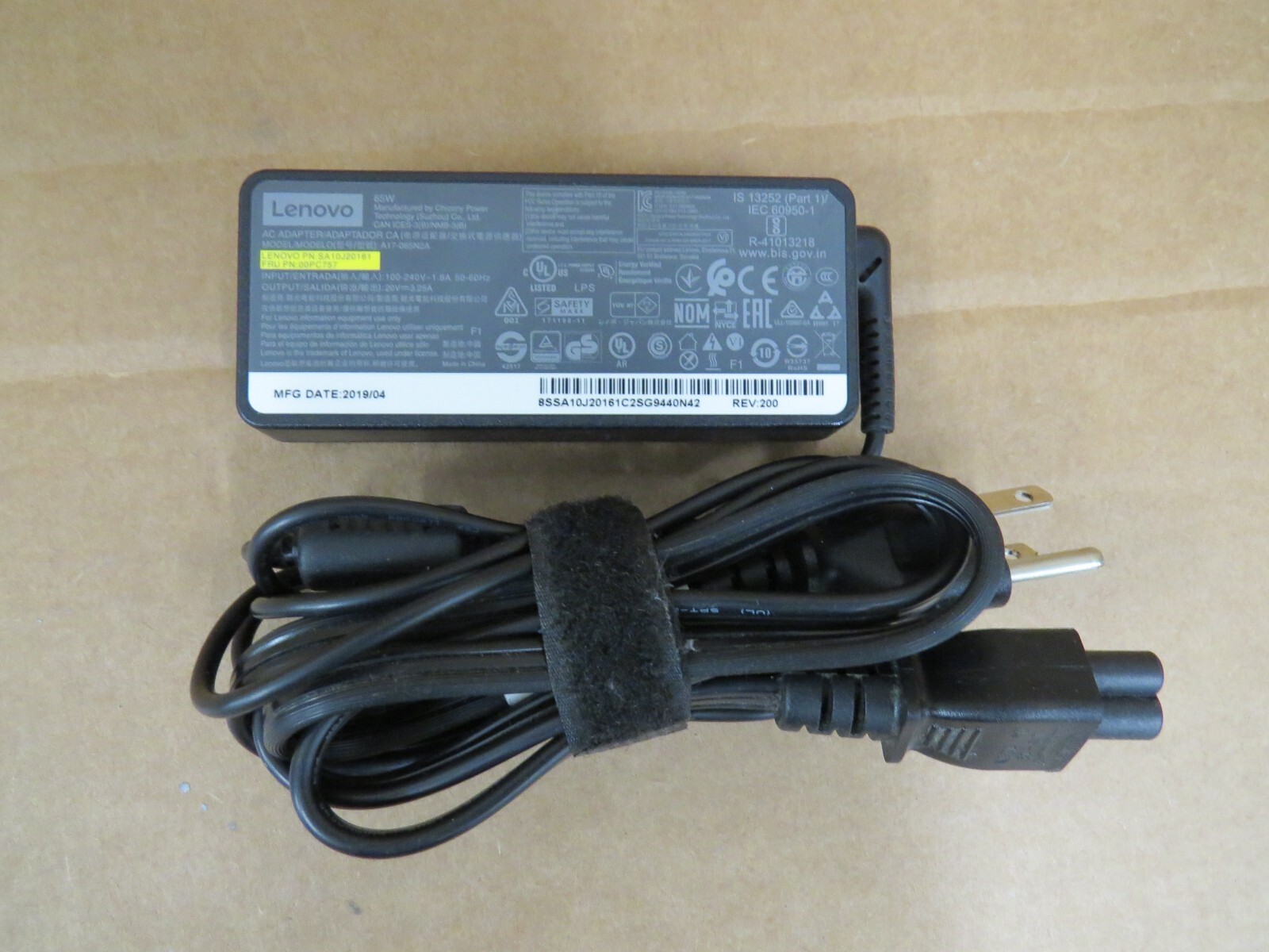Lenovo A17-065N2A 20V 3.25A 65W AC Adapter For Lenovo Thinkpad TESTED