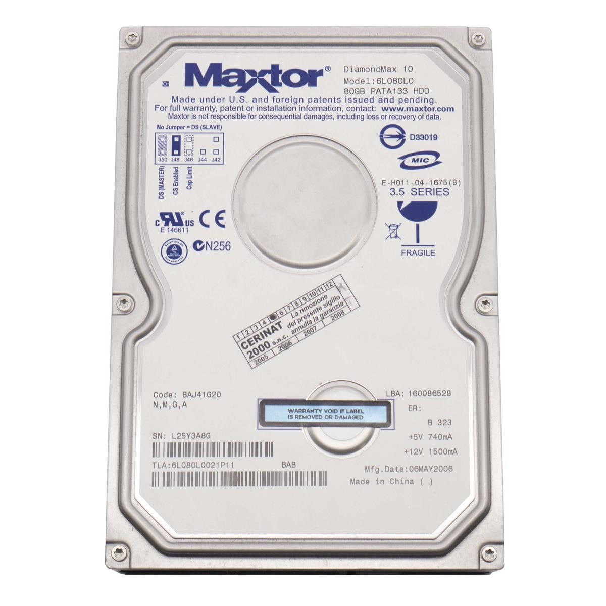 Maxtor 6L080L0 Hard Disk HDD IDE PATA 3.5" 80GB Desktop Computer