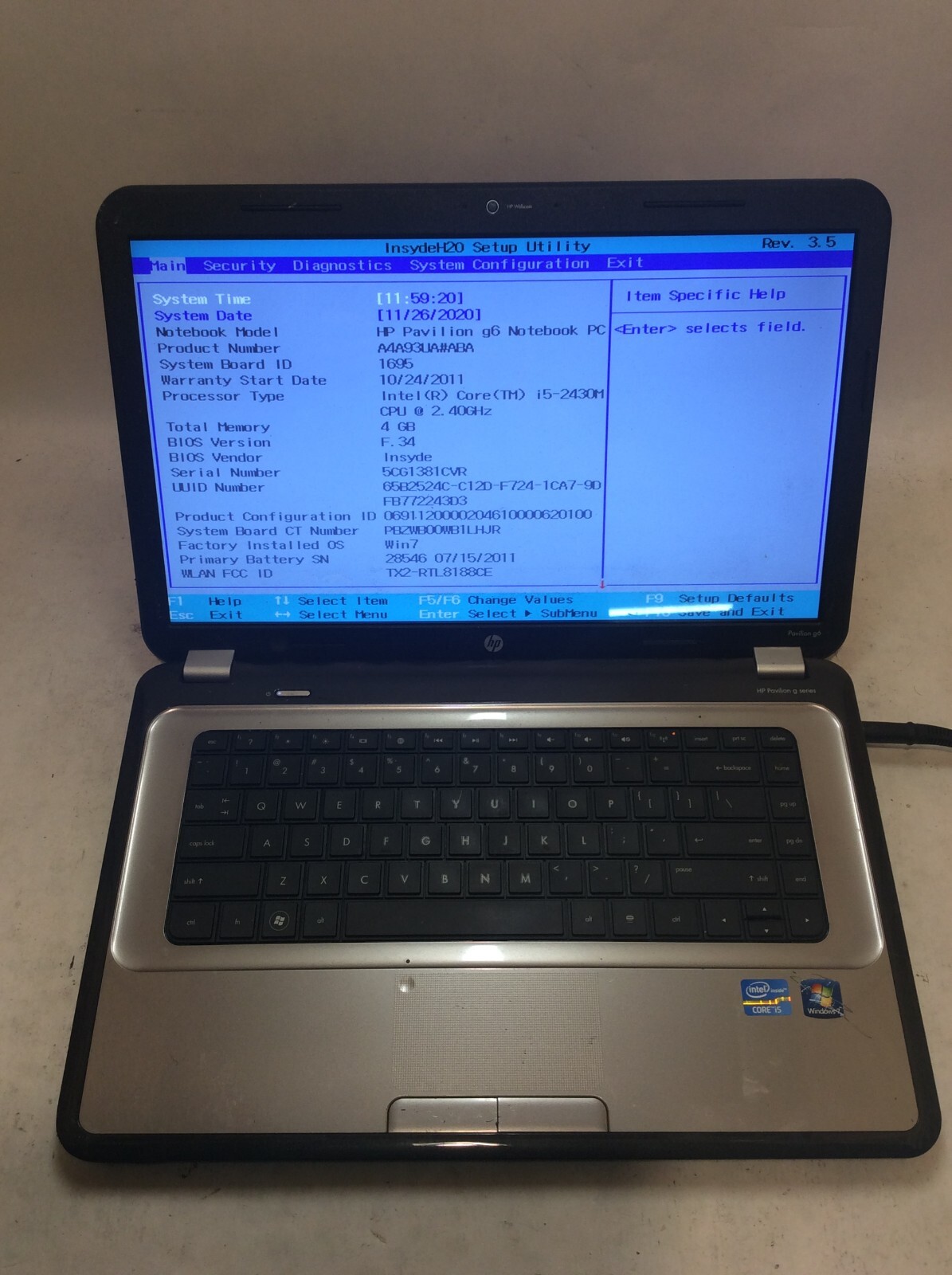 HP Pavilion g6-1c57dx Laptop 15" Intel Core i5 2nd Gen READ DESCRIPTION -PP