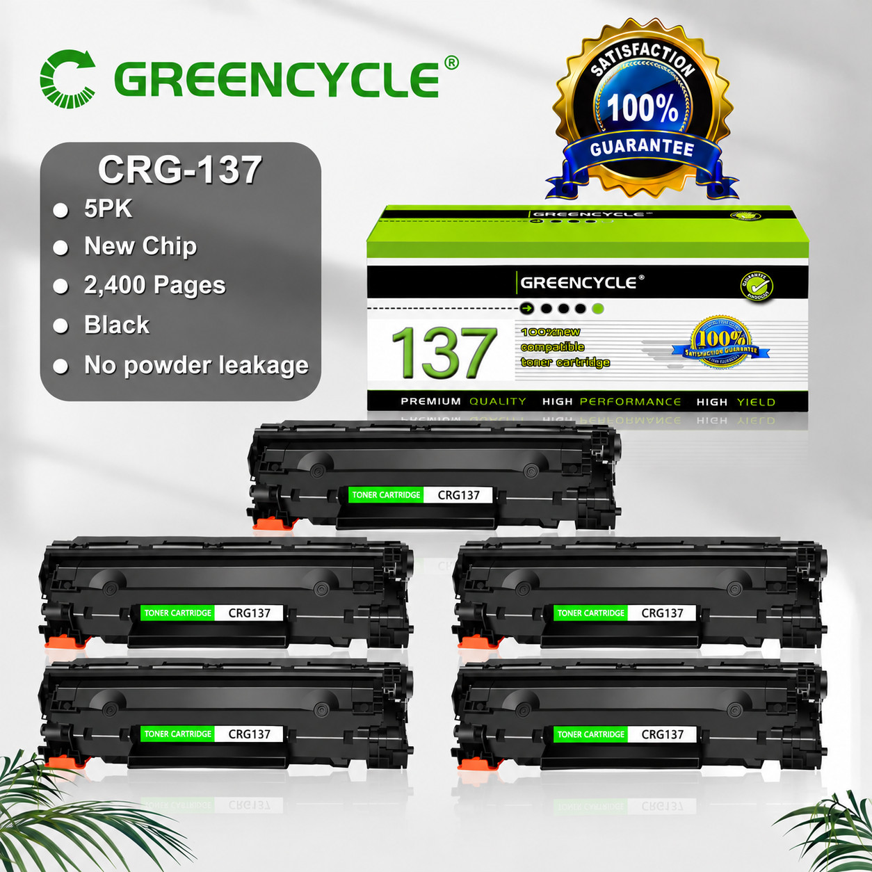 5 Pack Canon 137 CRG-137 Black Toner Cartridge D570 MF212w MF216n 9435B001AA
