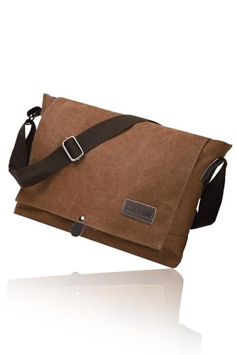 Cota's home Canvas Messenger Bag for Men, Fits 14 Inch Laptop & A4 Mocha Brown