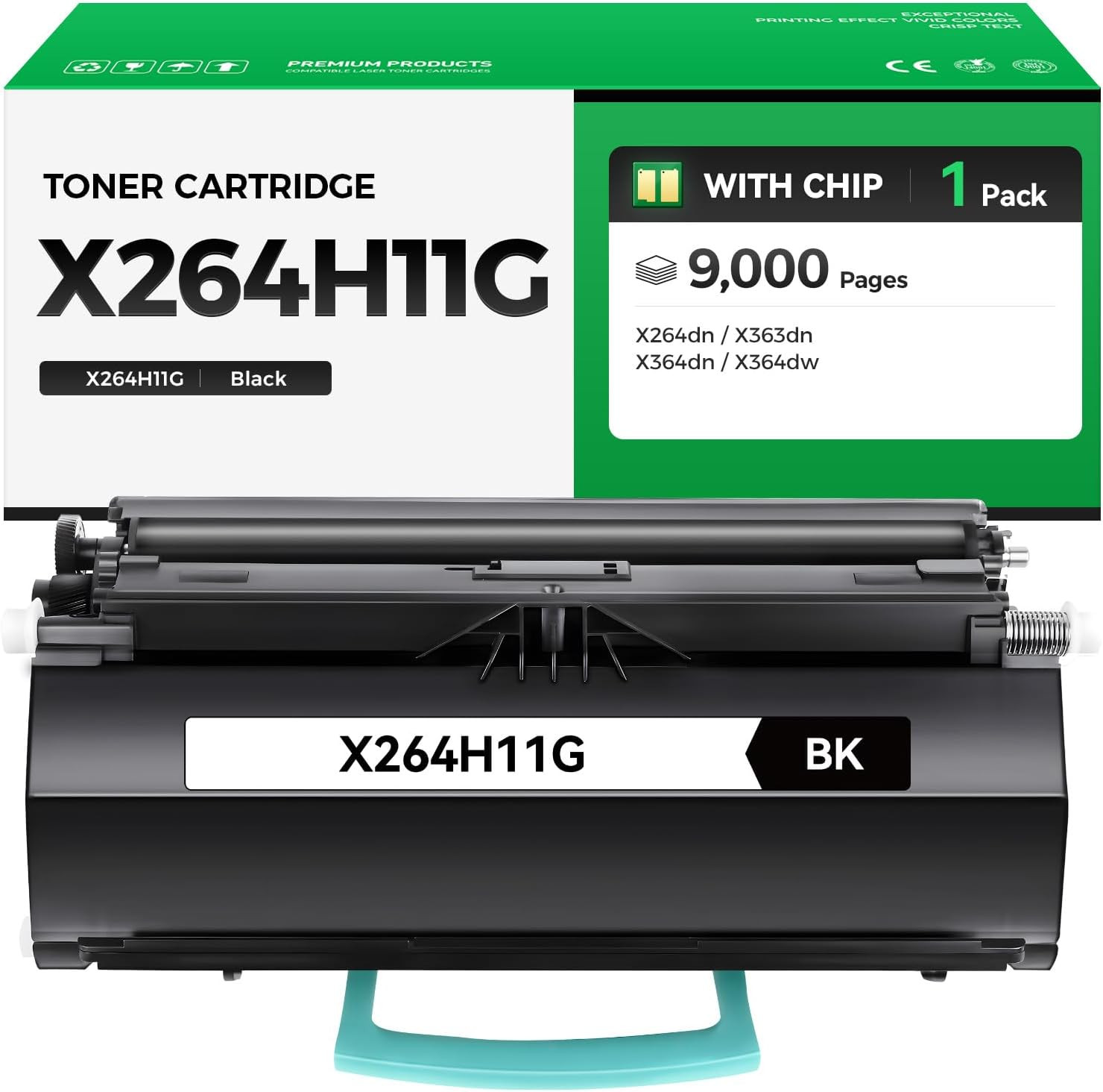 X264H11G Black Toner Cartridge with Chip High Yield 1-Pack Replacement for Lexm