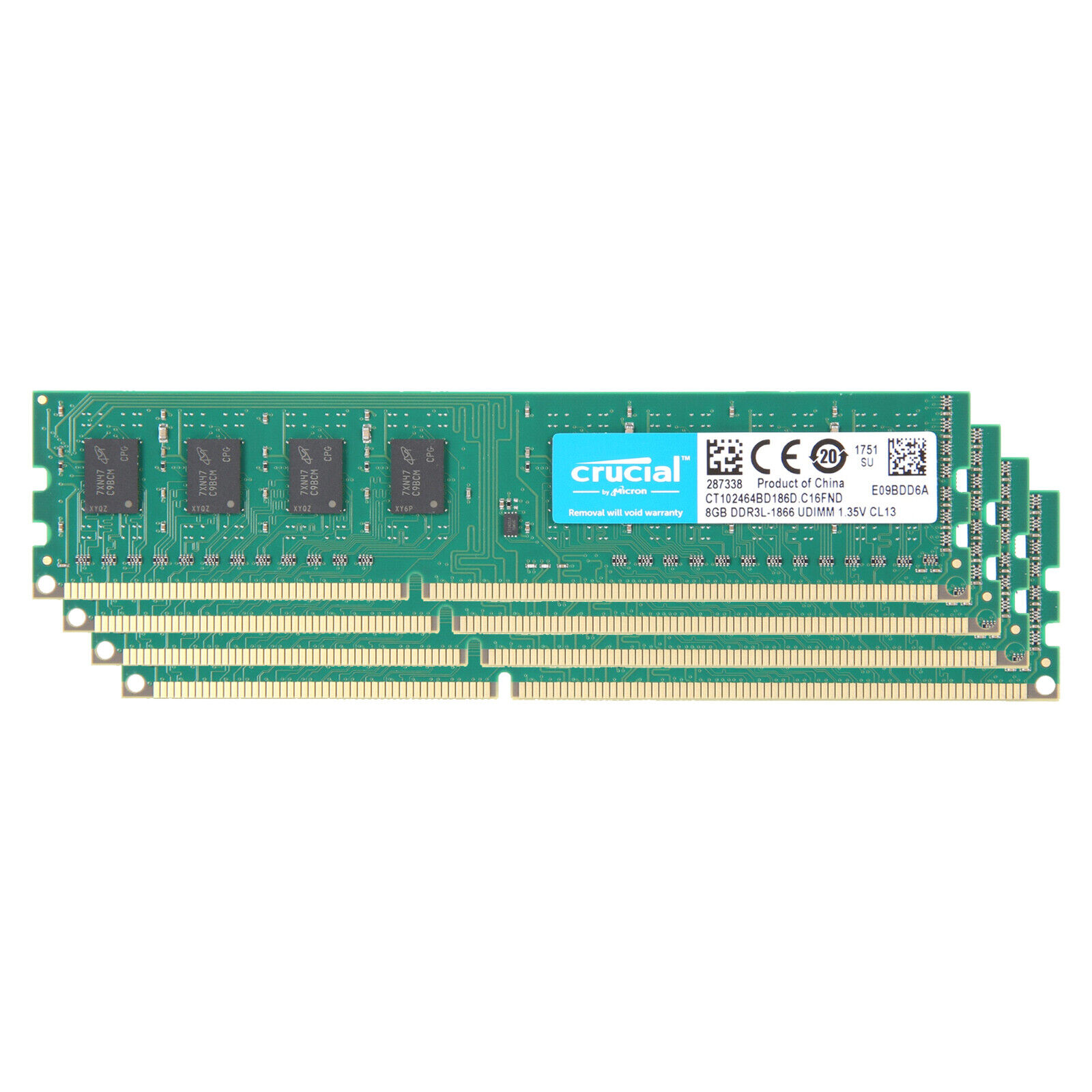 LOT 4PCS Crucial 8GB 1866MHz DDR3L NON ECC Unbuffered DIMM 2Rx8 Desktop Memory