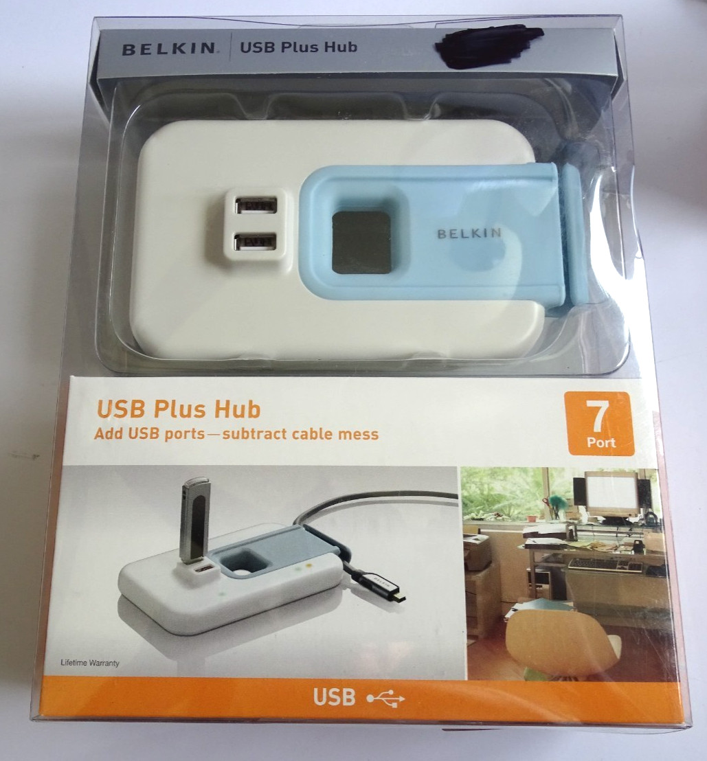 belkin USB Plus Hub 7 port USB 2.0 cable power adapter  F5U307-WHT new open box