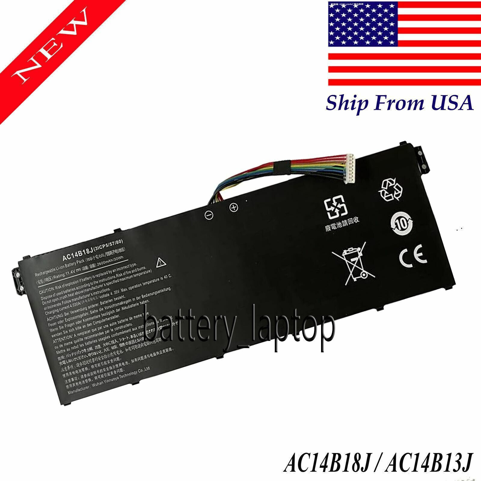 11.4V Battery for Acer Spin 5 SP513-51 SP513-51-31MQ SP513-51-55ZR Laptop 2600mA