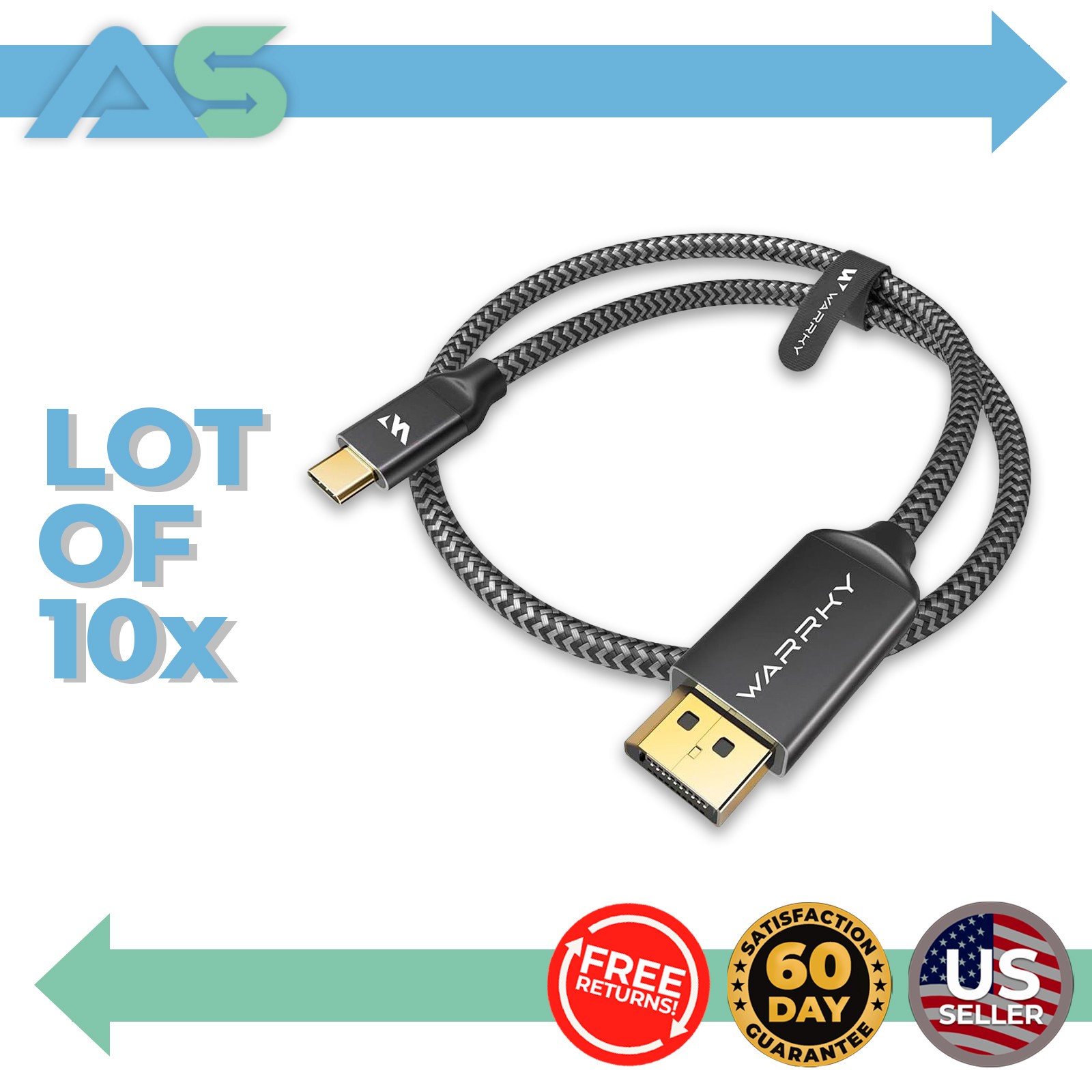 10 Lot Warrky DisplayPort to USB-C 6FT Audio/Video Cable Ultra-Fine Contrast 8K