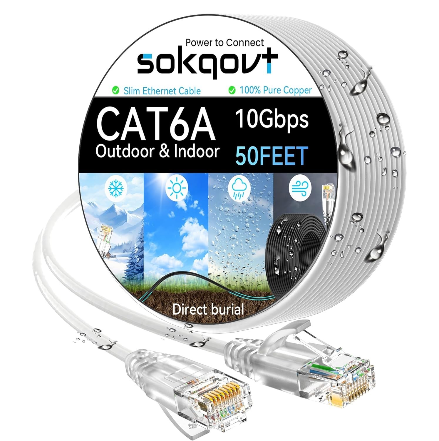 Durable 50ft Cat6a Ethernet Cable - High-Speed Data Transfer for Any Environment