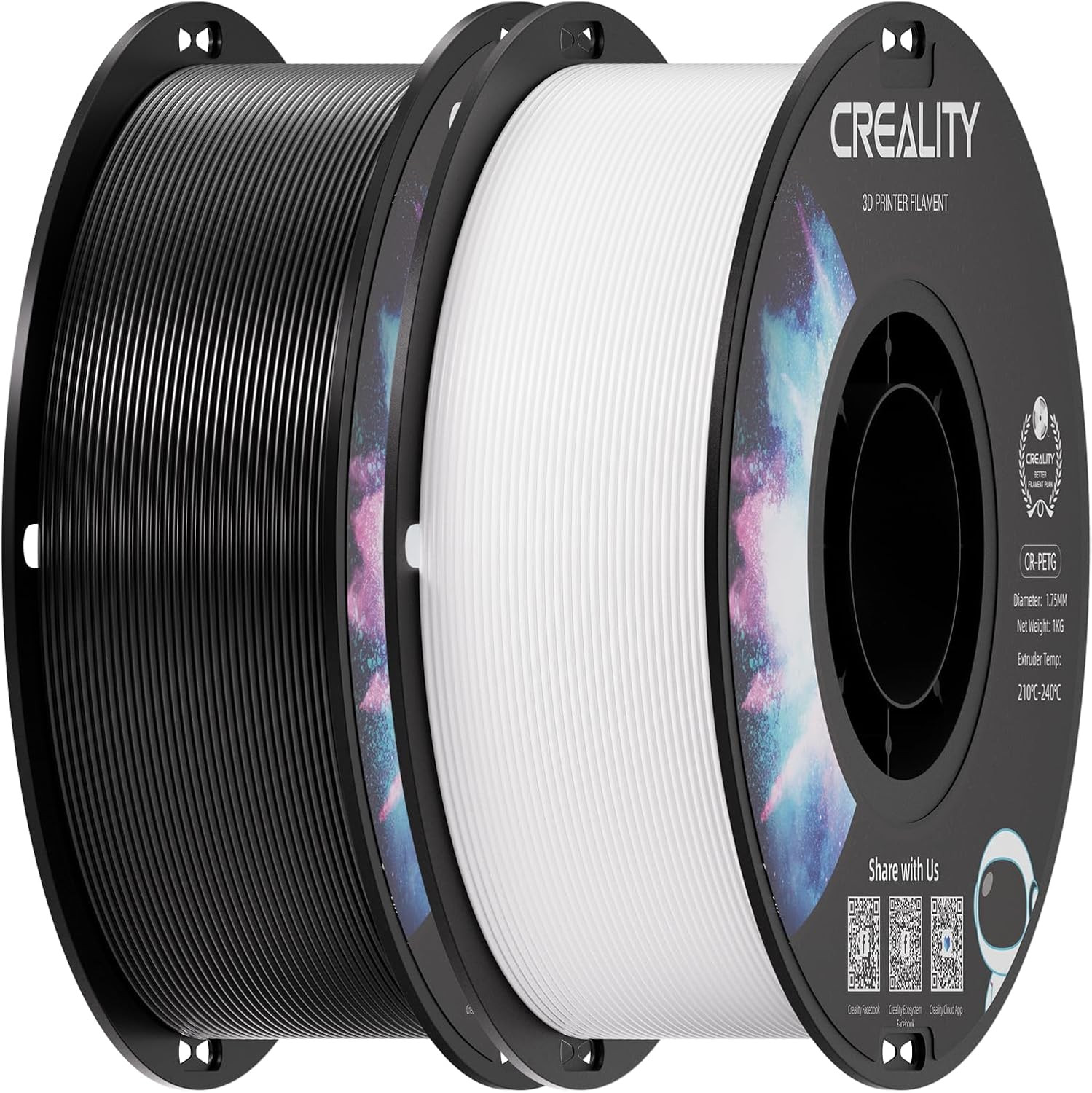 2 Kg Black & White PETG 1.75Mm Filament, 3D Printer Filament Bundle, Excellent T
