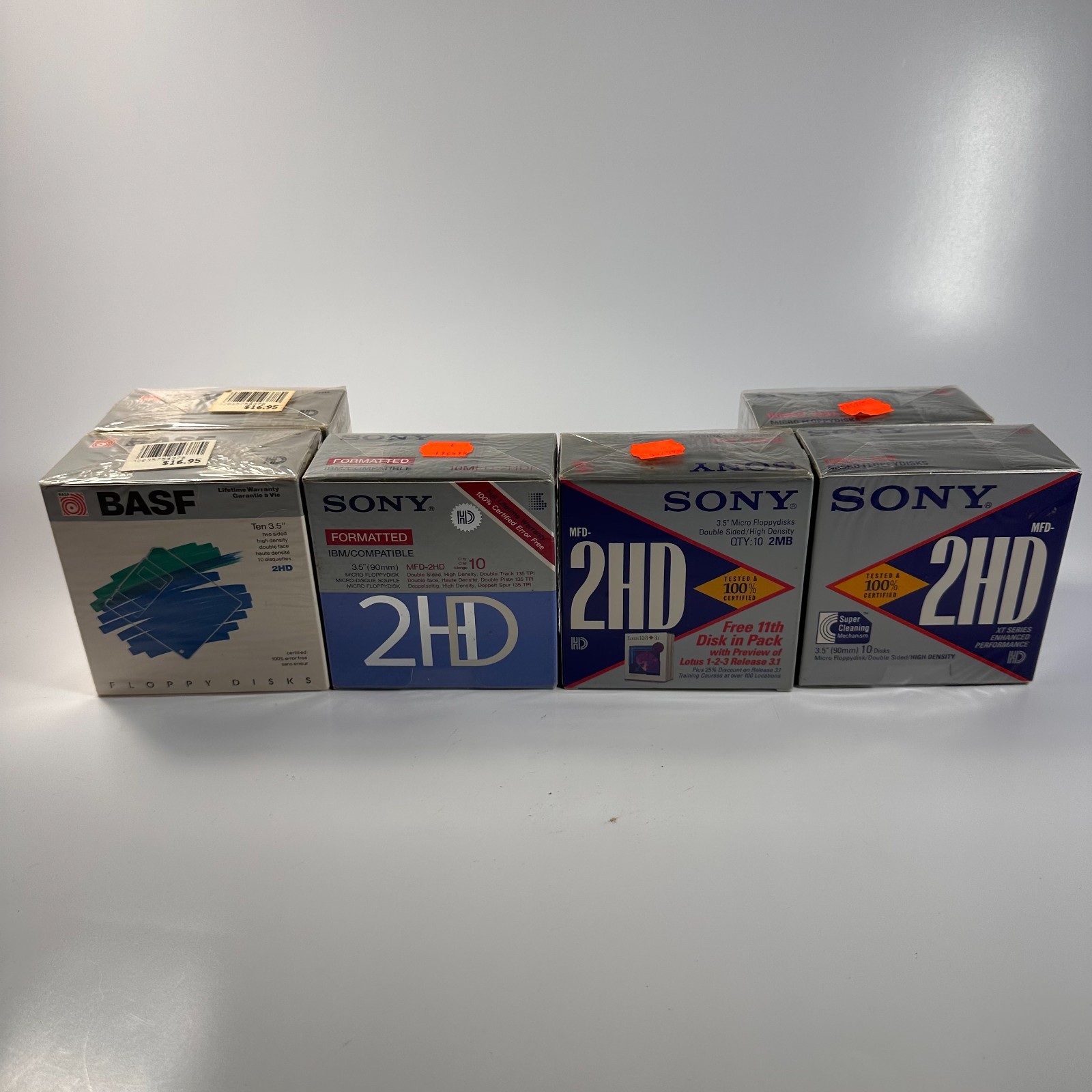 Vintage Sony & BASF 3.5" Floppy Disks Lot 6 Sealed Boxes 62 Disks 2HD NOS
