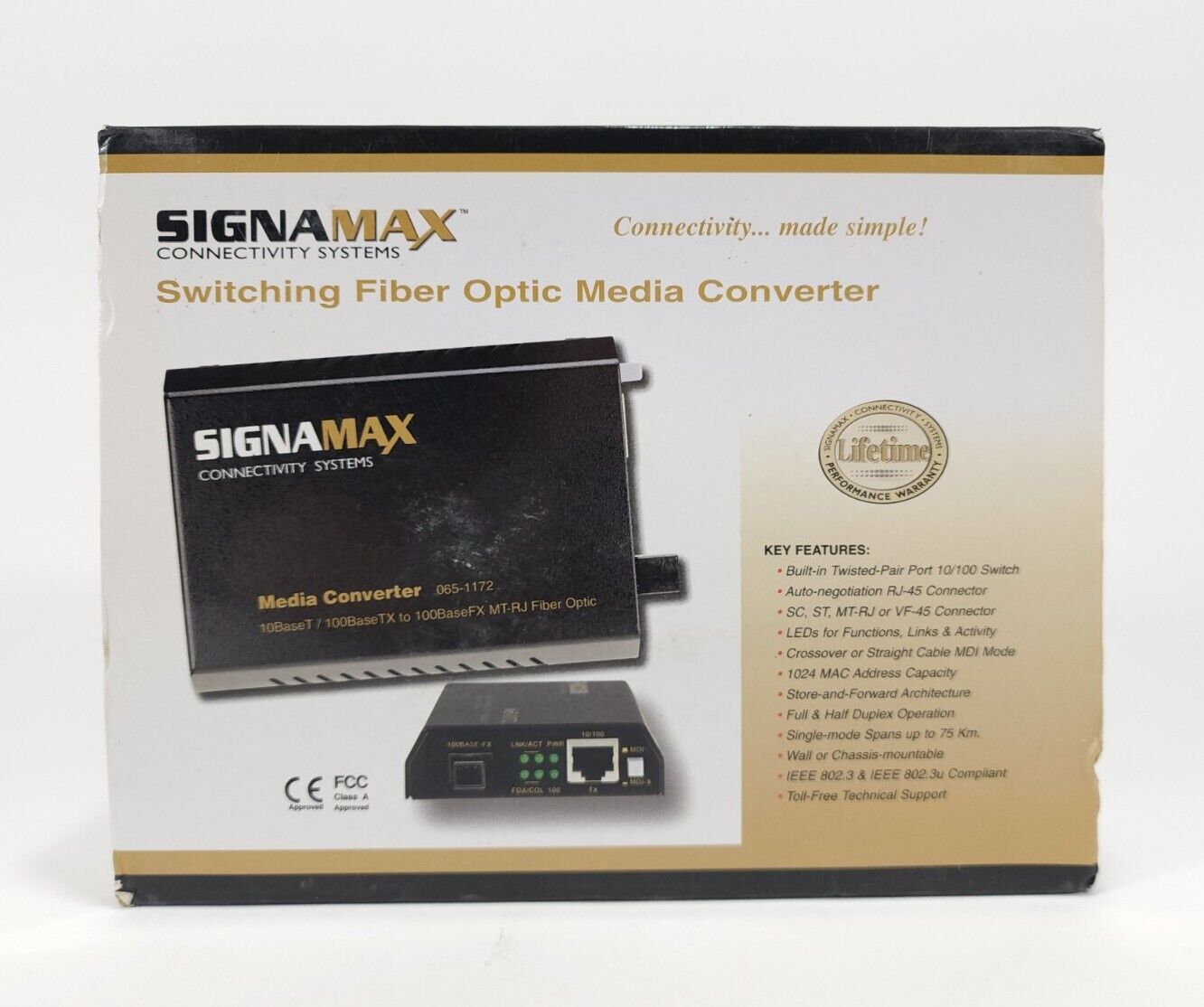 Signamax 065-1110 Gigabit Ethernet Fiber Optic Media Converter New Open Box 