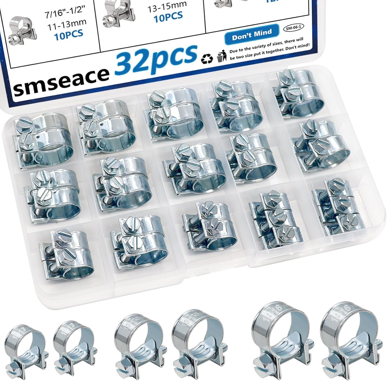 smseace 32Pcs Fuel Line Clamps Fuel Injection Hose Clamps 1/4inch 5/16inch 3/8in