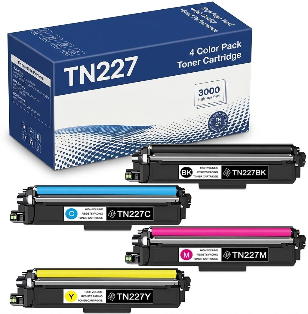 TN227 Compatible Toner Cartridge Set – 4 Color Pack (BK/C/M/Y) High Yield