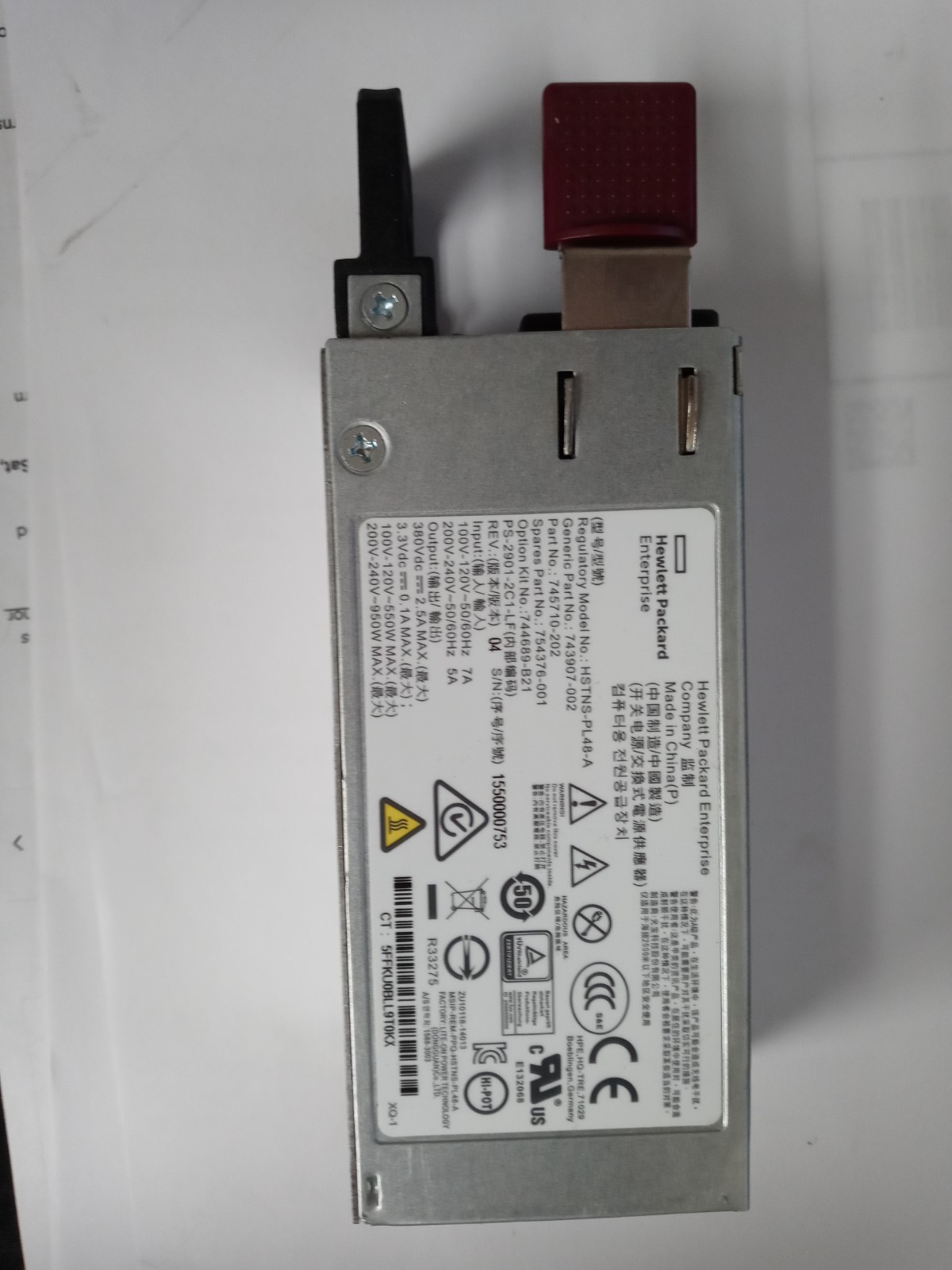 HP HSTNS-PL48-A 900W Power Supply for DL60/DL80/DL120/DL160 G9 P/N: 754376-001