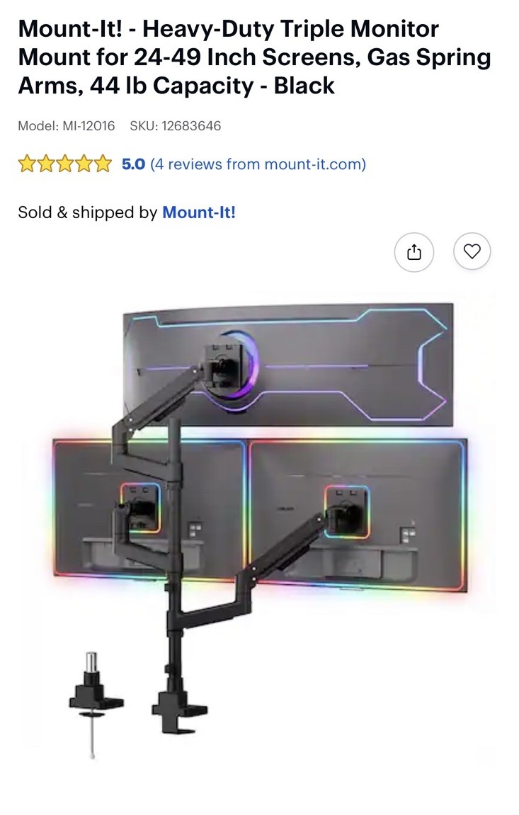 Mount-It MI-12016 Heavy Duty Triple Monitor Mount Up to 49”