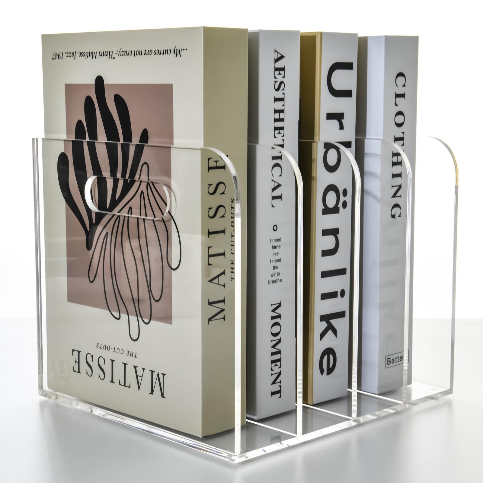 AIMOLLY 4 Vertical Compartments File Holder, Clear Acrylic Desk Organizer and St