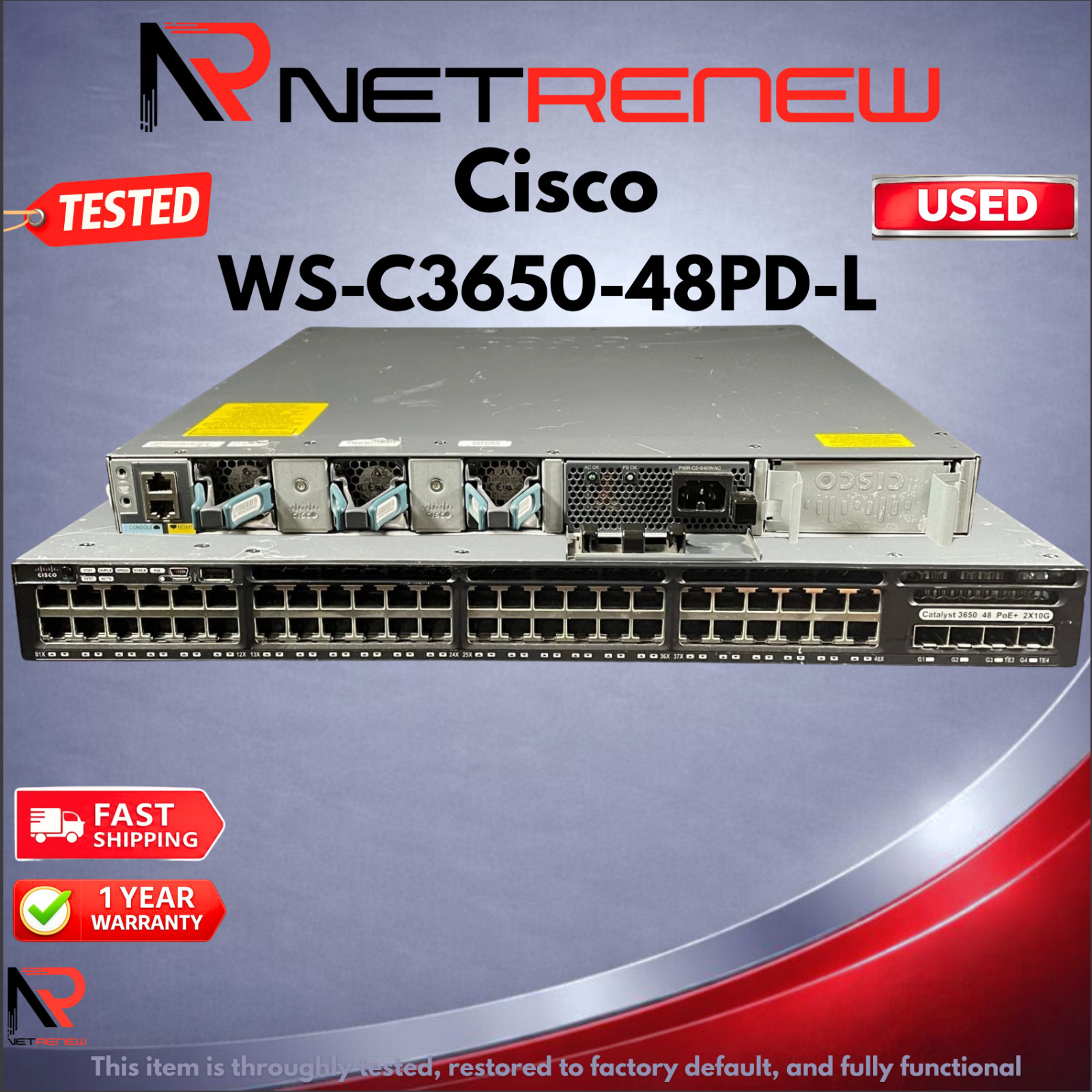 Cisco WS-C3650-48PD-L   Switch 48 Port PoE+ Lan Base