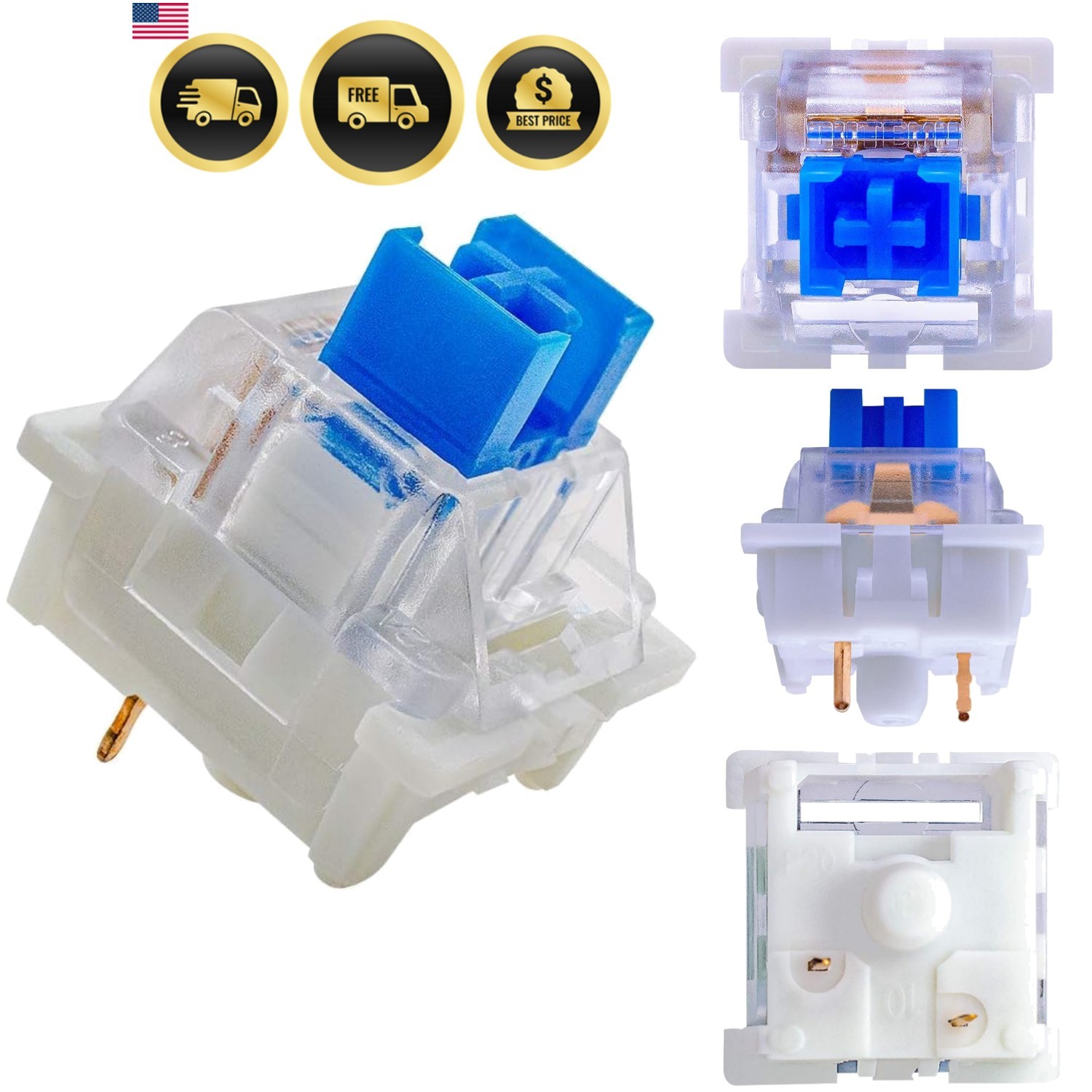 Blue Switches 20 Pack, 3 Pin/Clicky Tactile 50gf/Dustproof/RGB Key Switches -...
