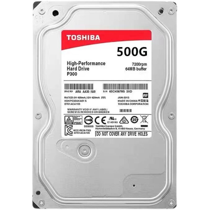 Toshiba P300 500GB 64MB 7200RPM 3.5" Internal Hard Drive HDWD105 HDD