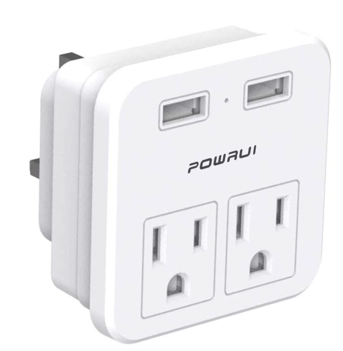International Power Adapter w/2 AC Outlets Dual USB Ports Type G UK Hong Kong