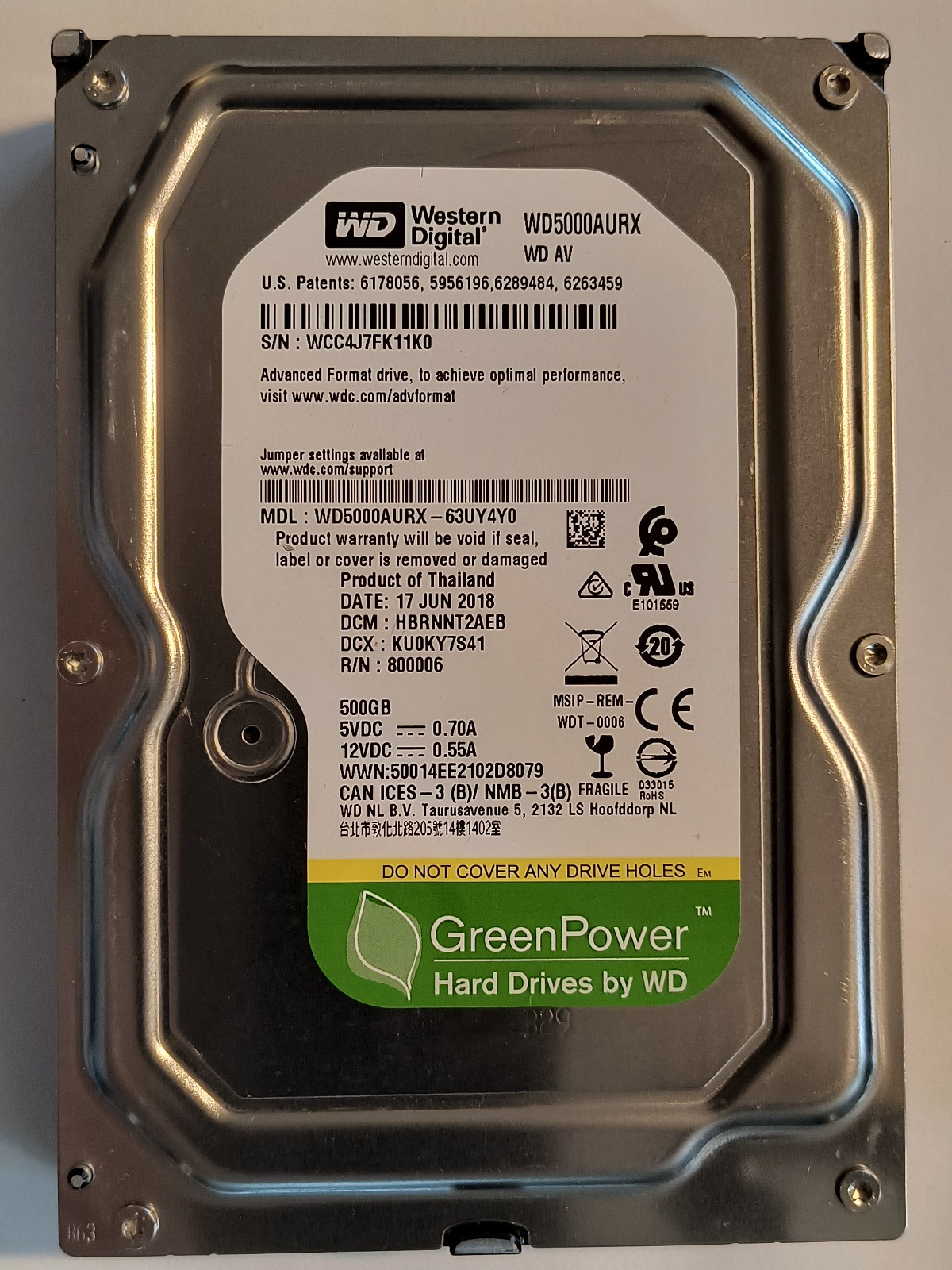 Western Digital WD5000AURX 3.5 in SATA Hard Drive  - Tested