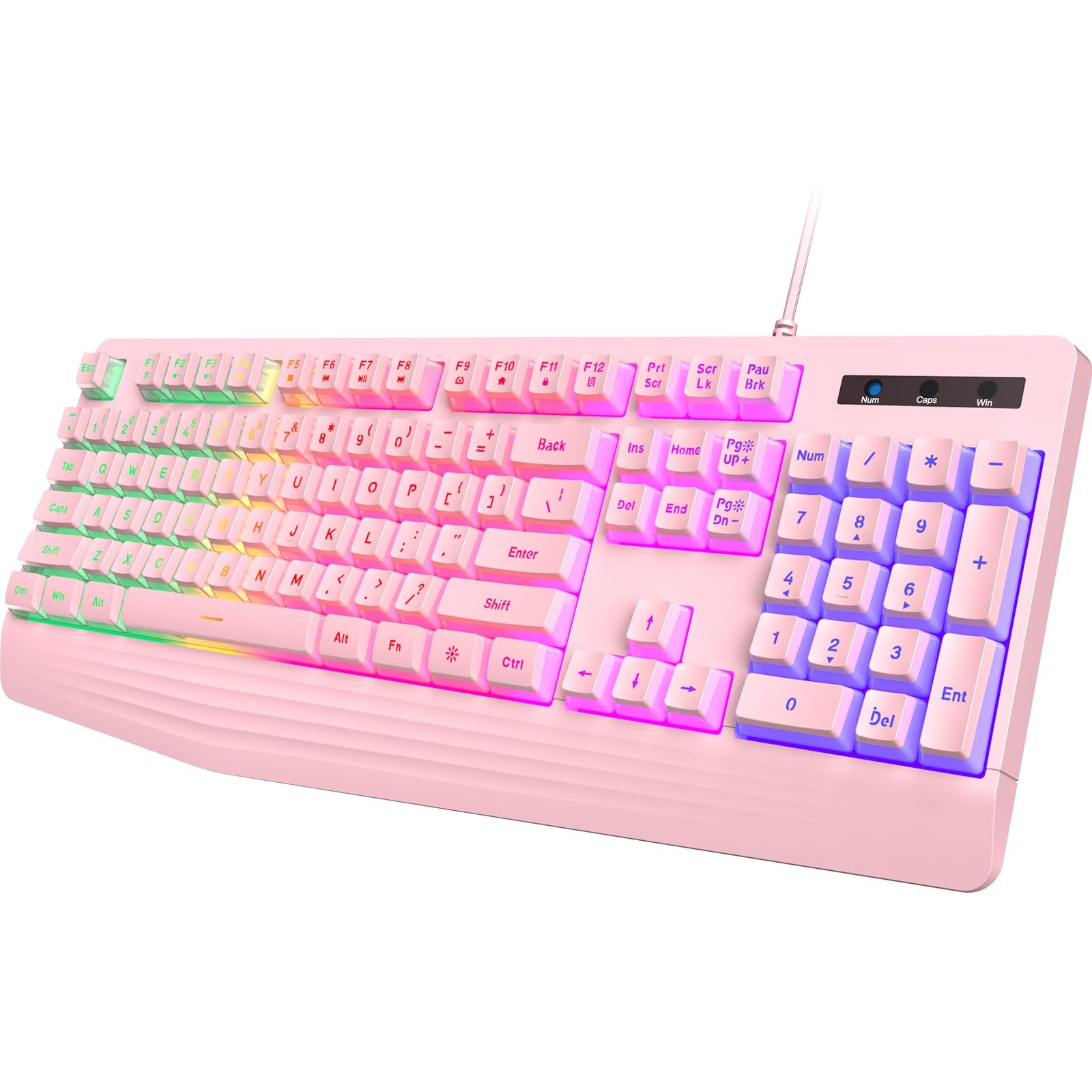 Pink Creamy Keyboard Rainbow LED Backlit 104 Keys Silent Light Up Gaming Keyb...