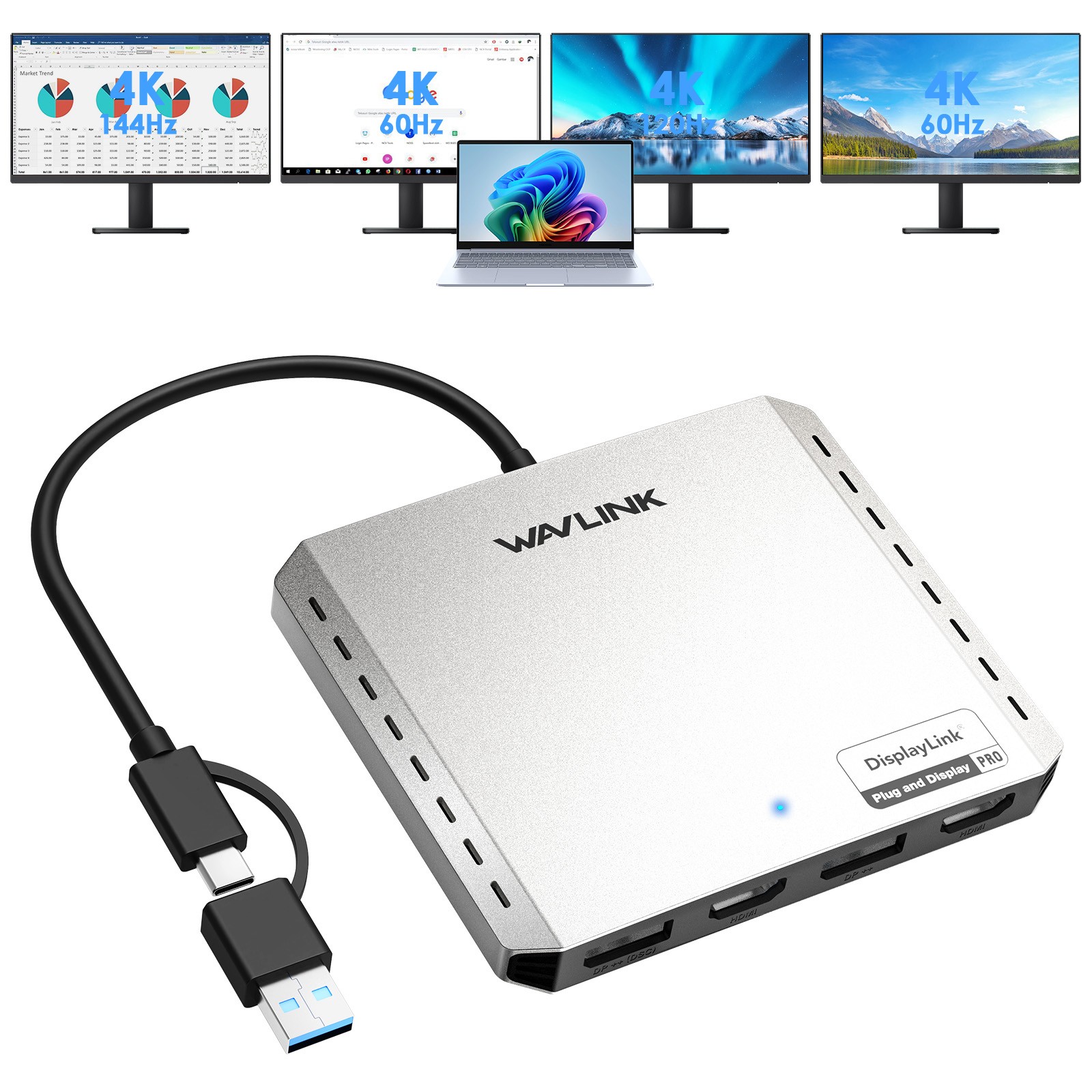WAVLINK 4K Dual HDMI Hub Laptop Docking Station 4 Display displaylink optional