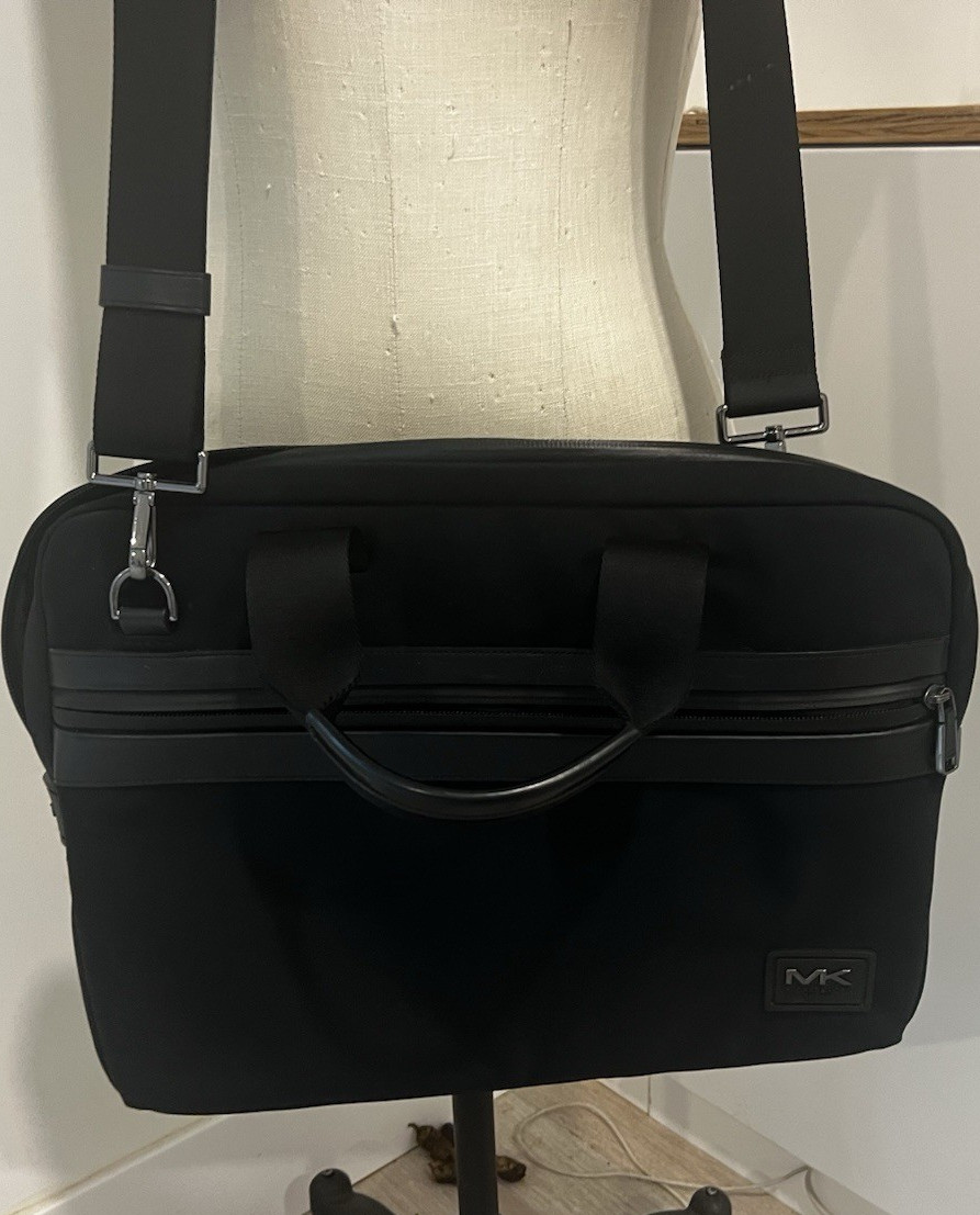 Michael Kors Black Nylon Messenger Shoulder Bag for 15" Laptop, Padded Zip