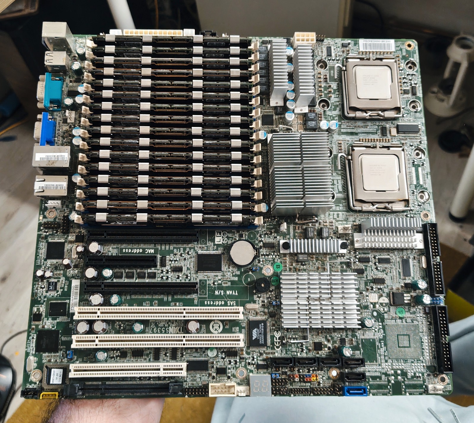 Tyan S5397 socket 771 Dual CPU EATX Motherboard with CPUs and 64GB of RAM