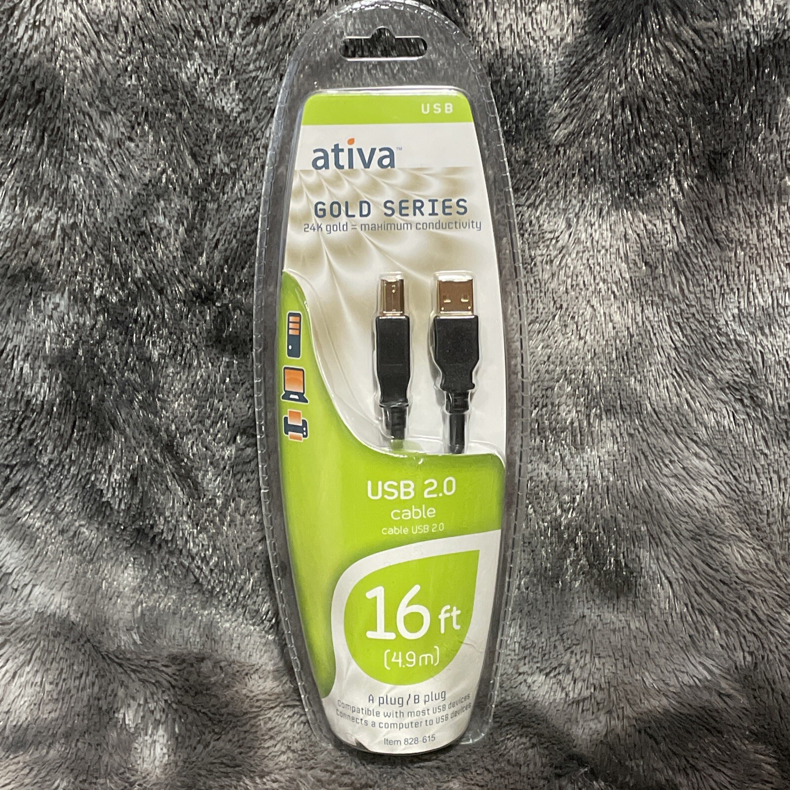 Ativa Gold Series USB 2.0 16ft A Plug/B Plug NEW 24K Gold Printer Cable