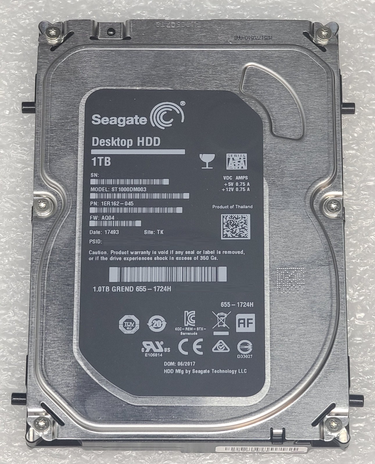 Lot of 4 Apple 655-1724H Seagate ST1000DM003 1TB SATA-3 6.0G 3.5 7200 64MB HDD