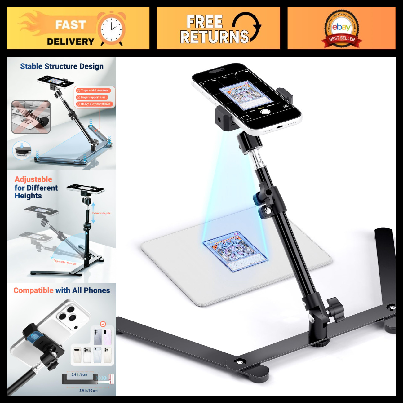 Adjustable Trading Card Scanner Stand - Portable, Height Adjustable, Easy Setup