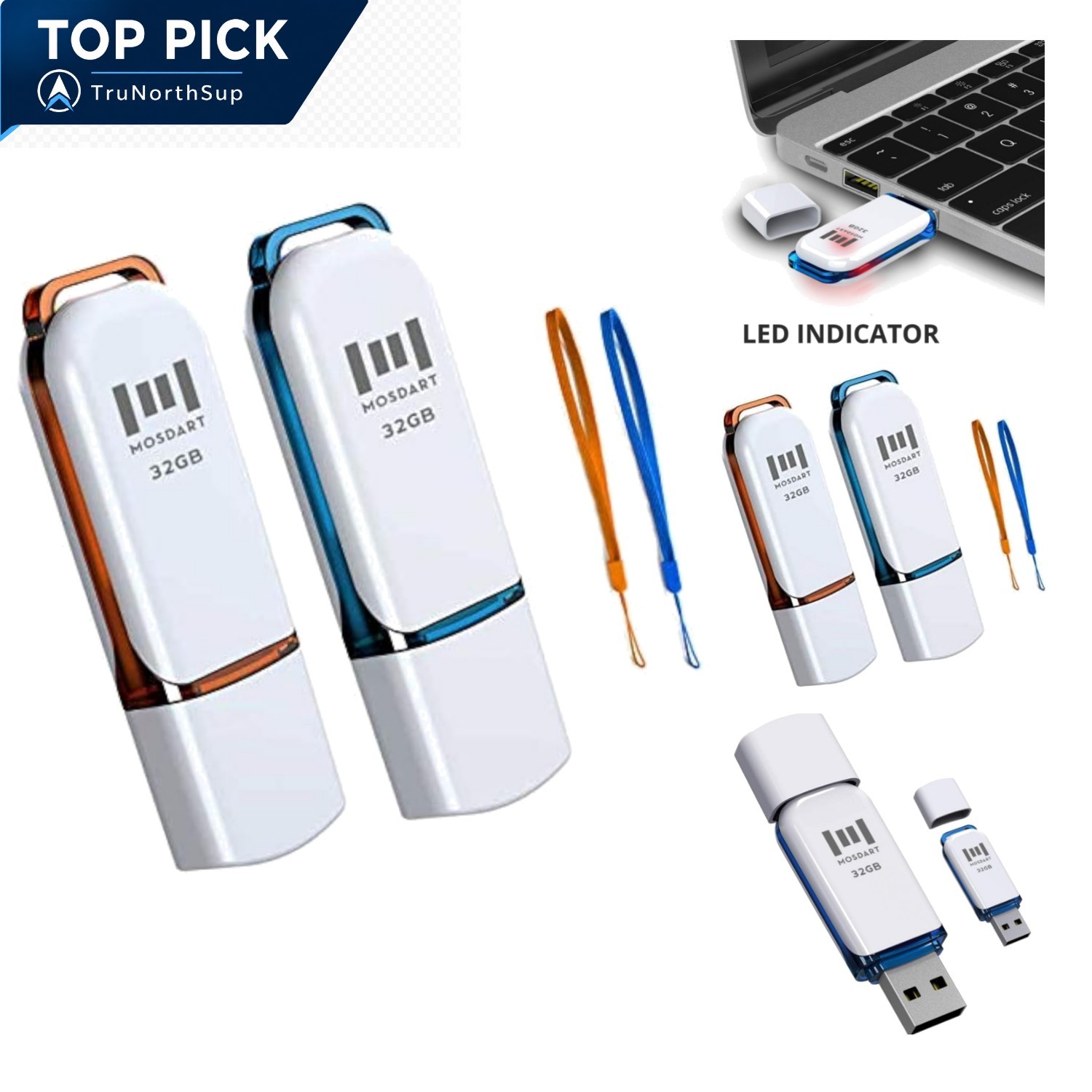32GB USB 2.0 Flash Drive Pack of 2 with LED Light Lanyard, Data Storage, Comp...