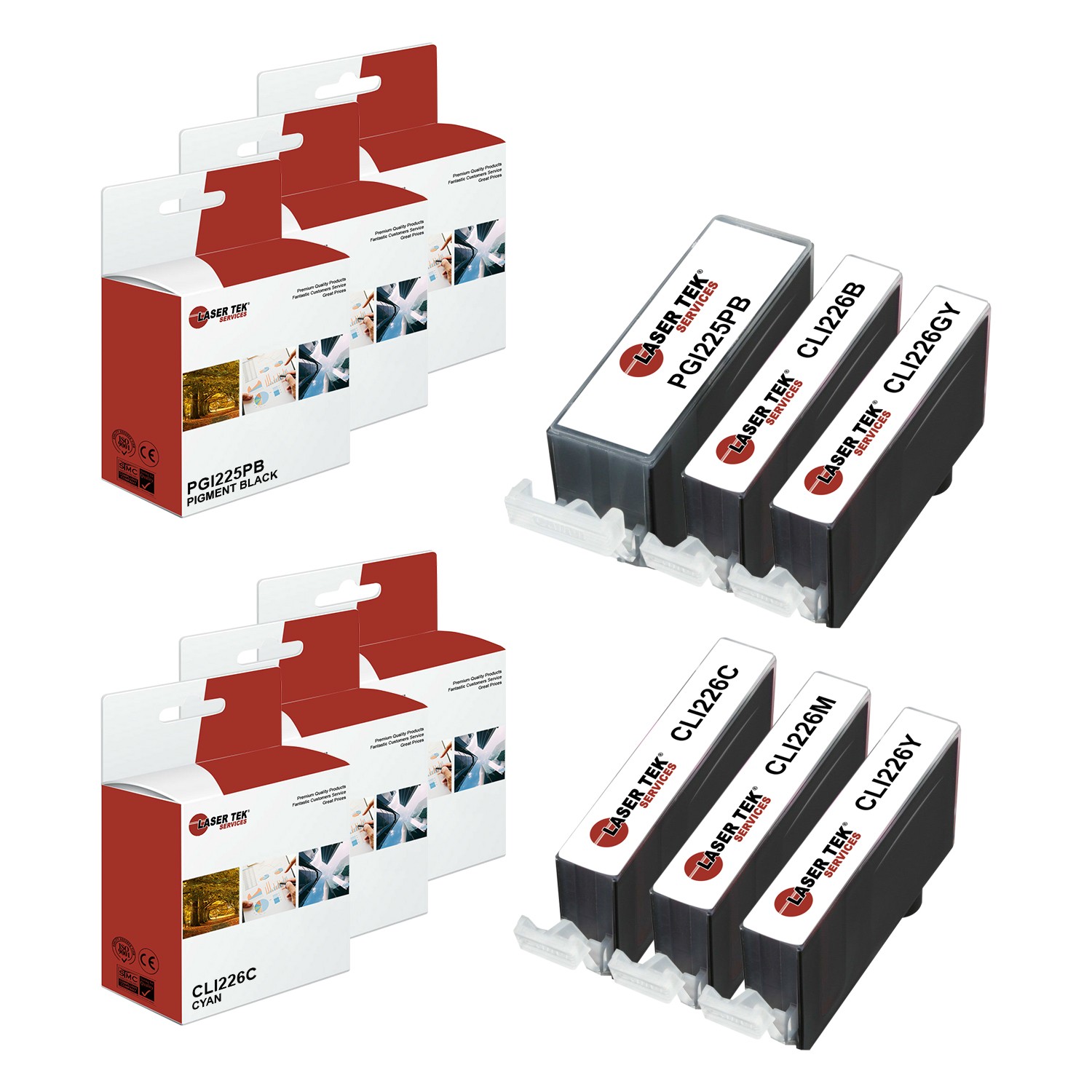 6Pk LTS PGI-225 CLI-226 PB/B/C/M/Y/GY HY Compatible for Canon Pixma iP4820 Ink