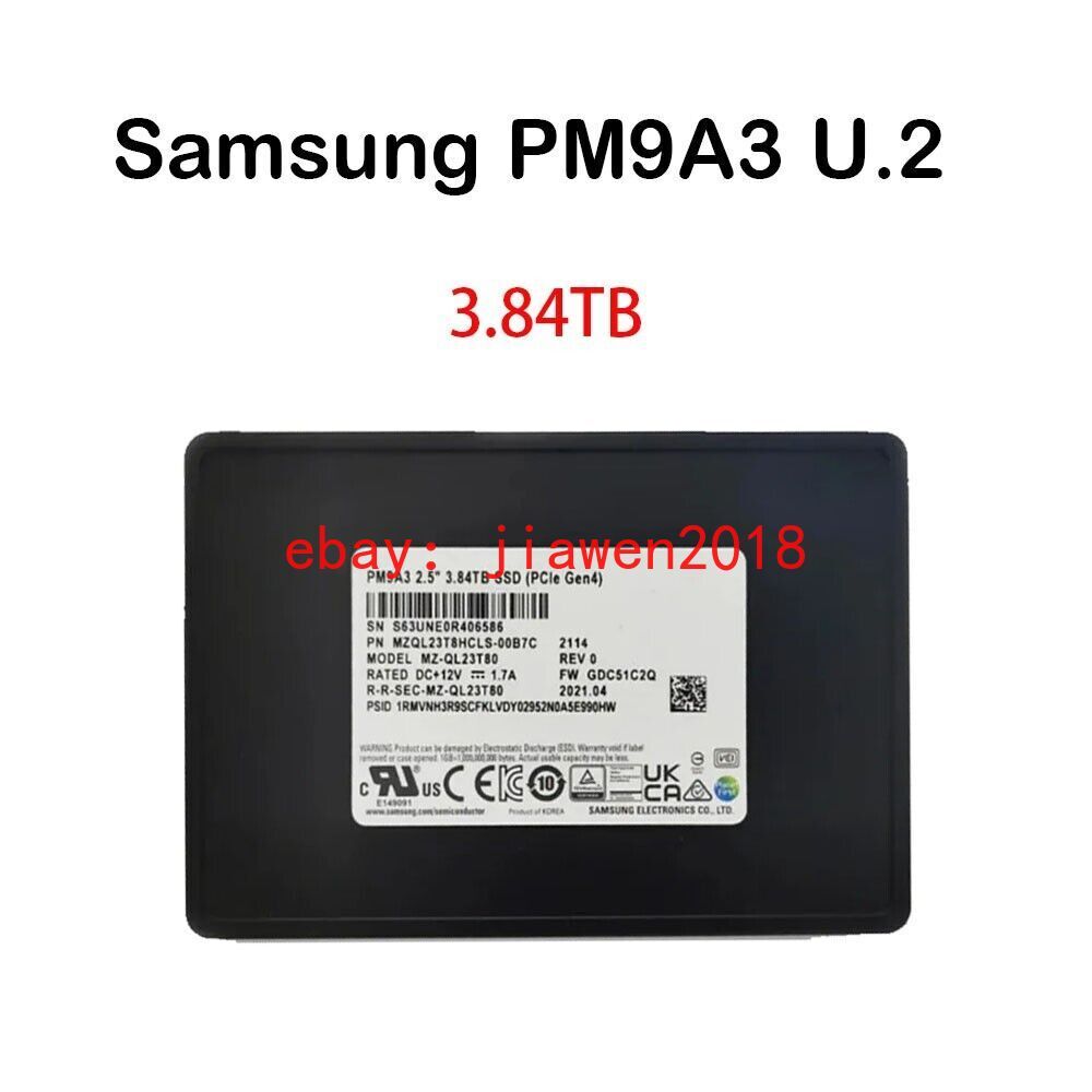 Samsung PM9A3 3.84TB Internal SSD PCIE NVME U.2 MZ-QL23T80 MZQL23T8HCLS-00B7C