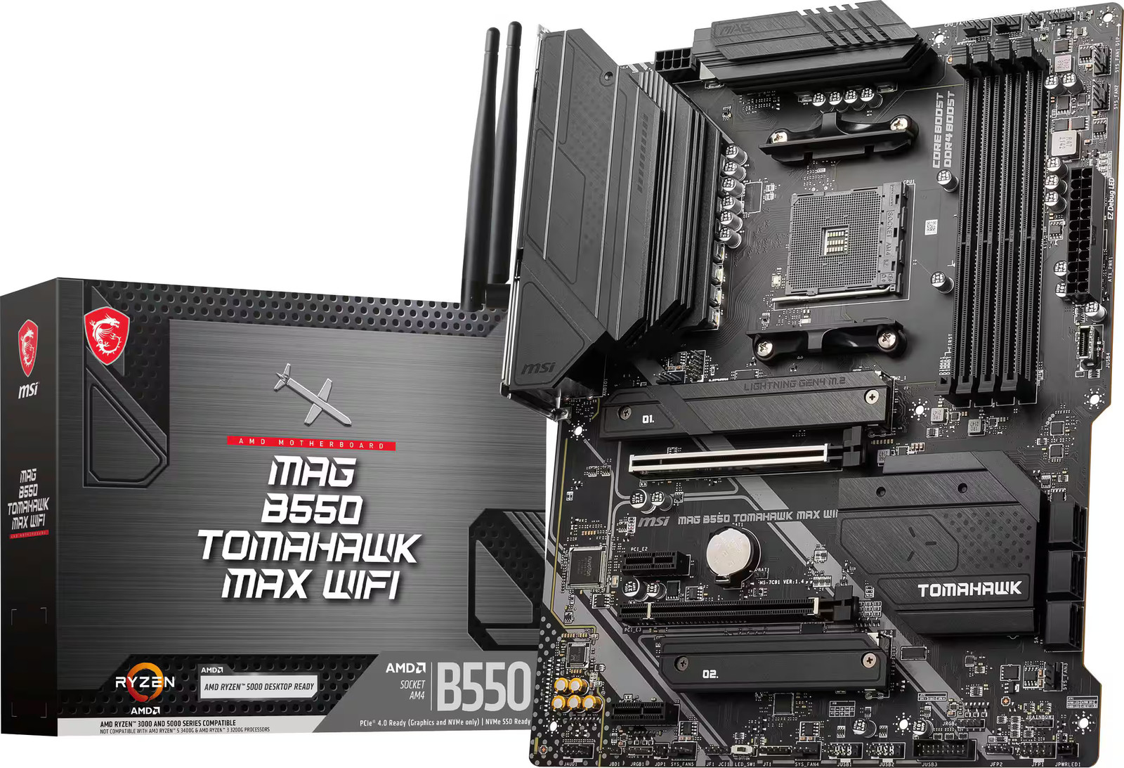 MSI - B550 TOMAHAWK MAX WIFI (Socket AM4) AMD B550 ATX DDR4 Wi-Fi 6E Motherbo...