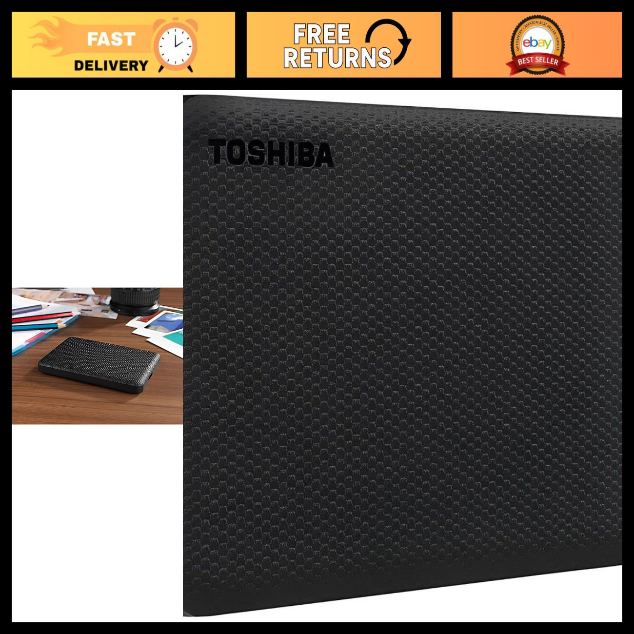 1TB Portable External Hard Drive USB 3.0, Compact & Lightweight, Black Storage