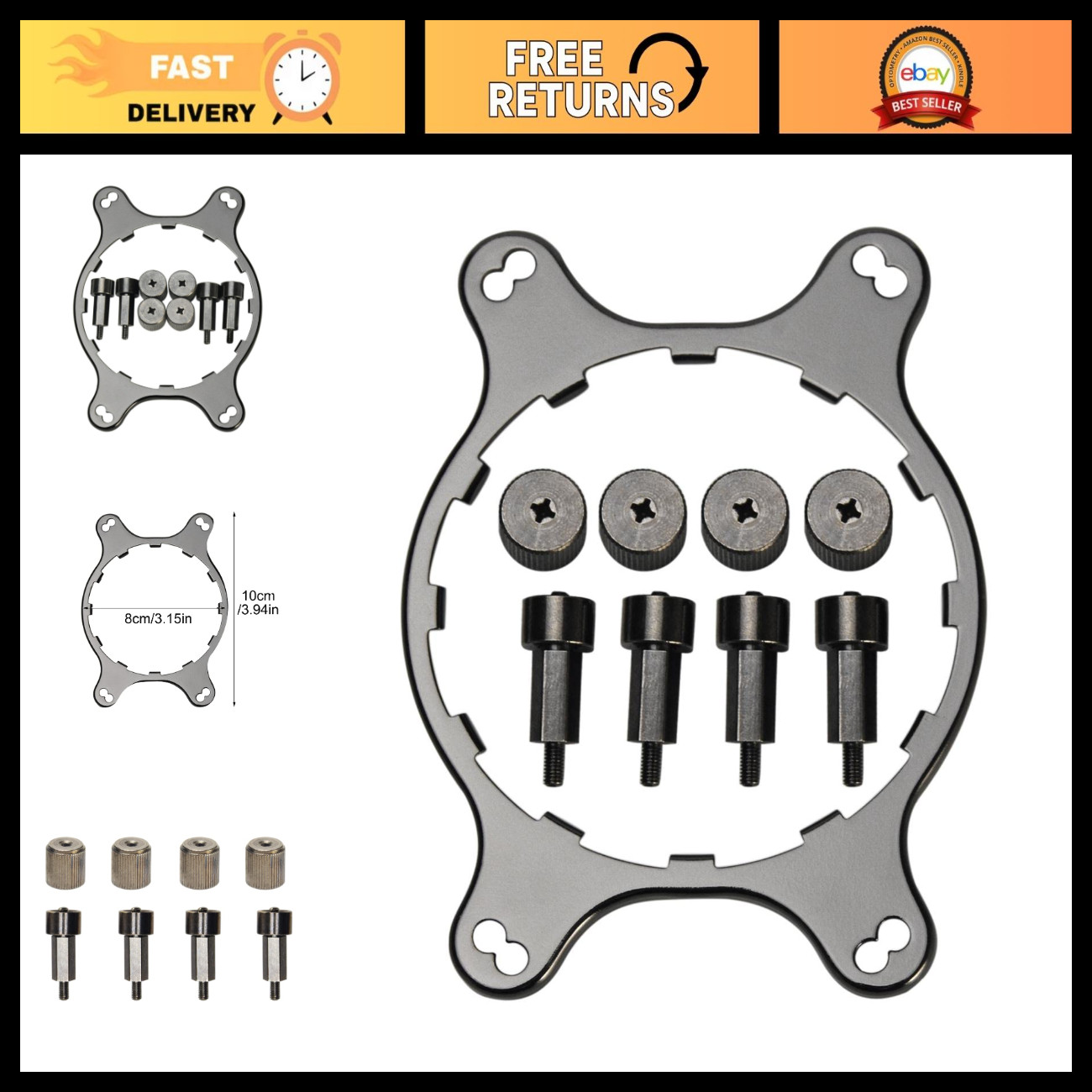 AM4 CPU Water Cooling Bracket Kit, Replacement Fan Mount for Hydro Series - Silv