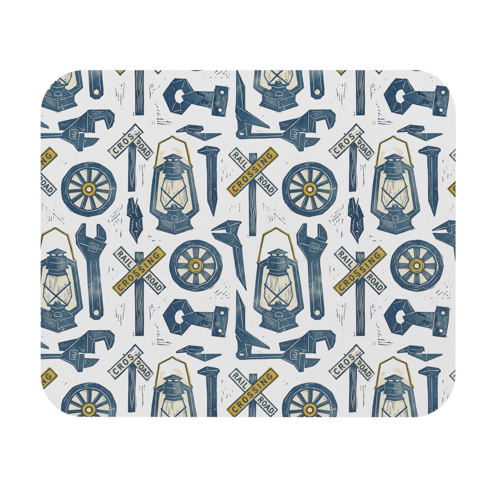 Railroad Tools Mouse Pad | Lantern, Wrench, Crossing Sign Pattern