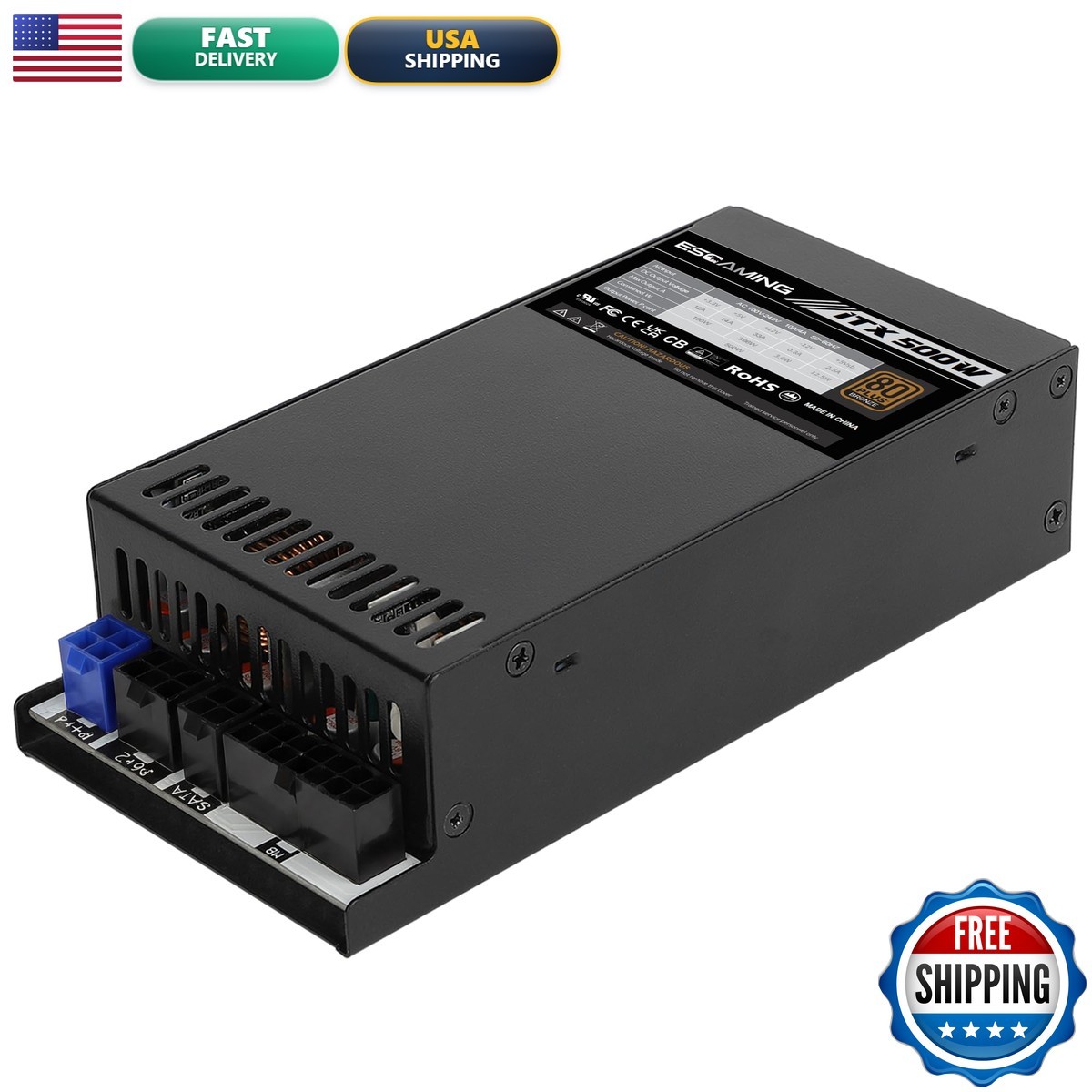 ESGAMING 1U500W 500W Flex ATX/1U PSU 80 Plus Bronze Certified Mini ITX
